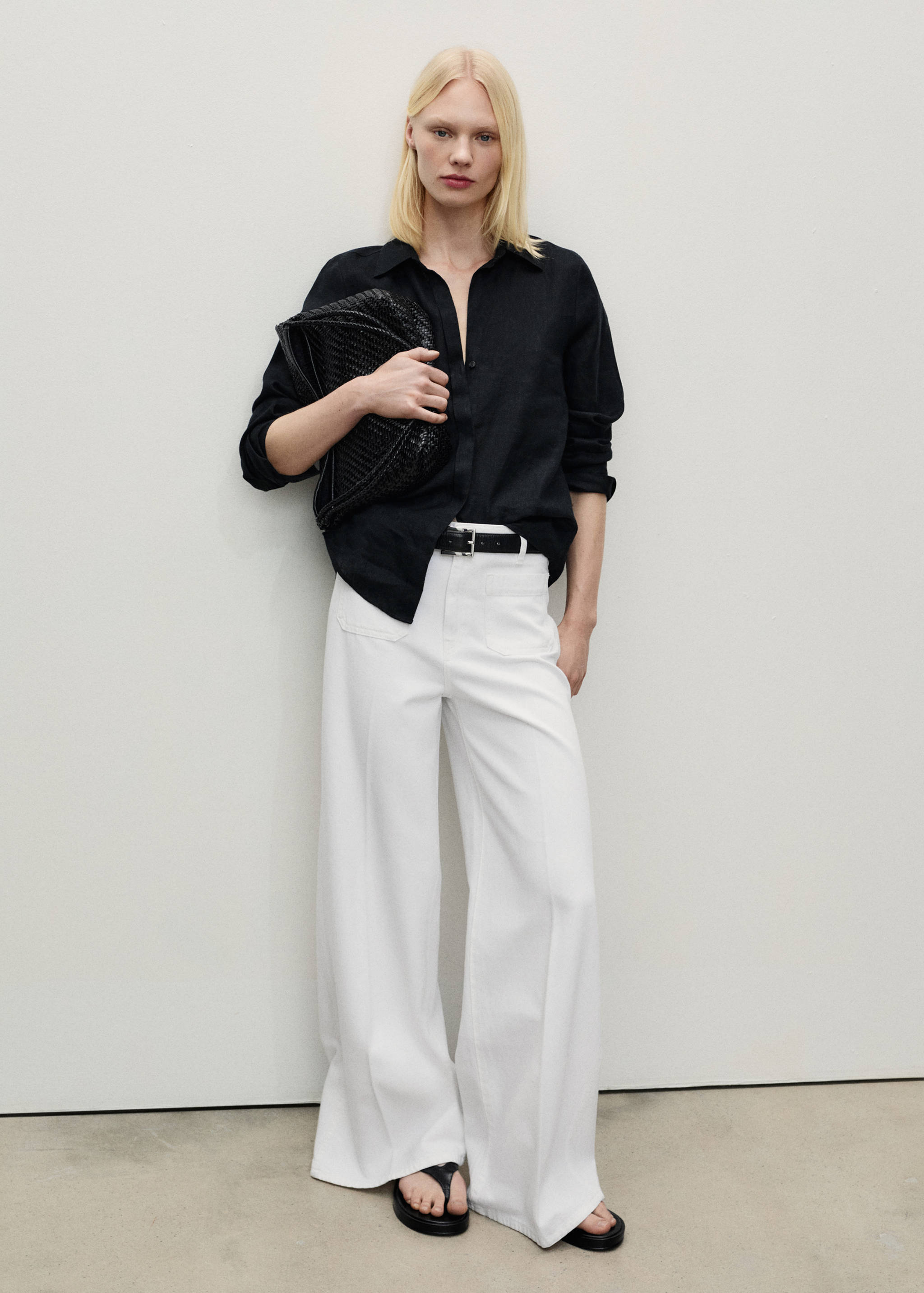 Calças de ganga wideleg com bolsos - Plano geral