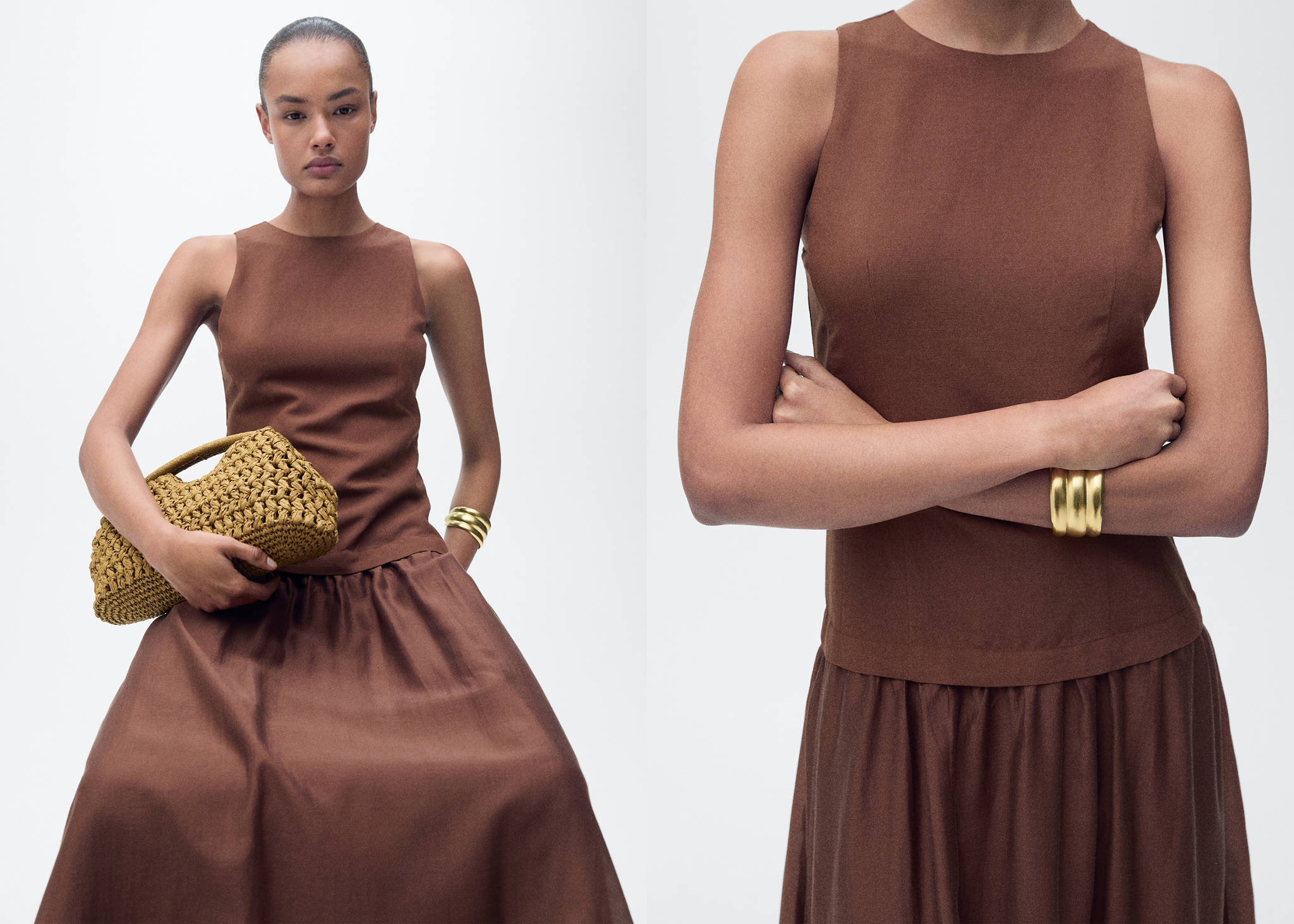 Combined fabric midi-dress - Panoramic plane