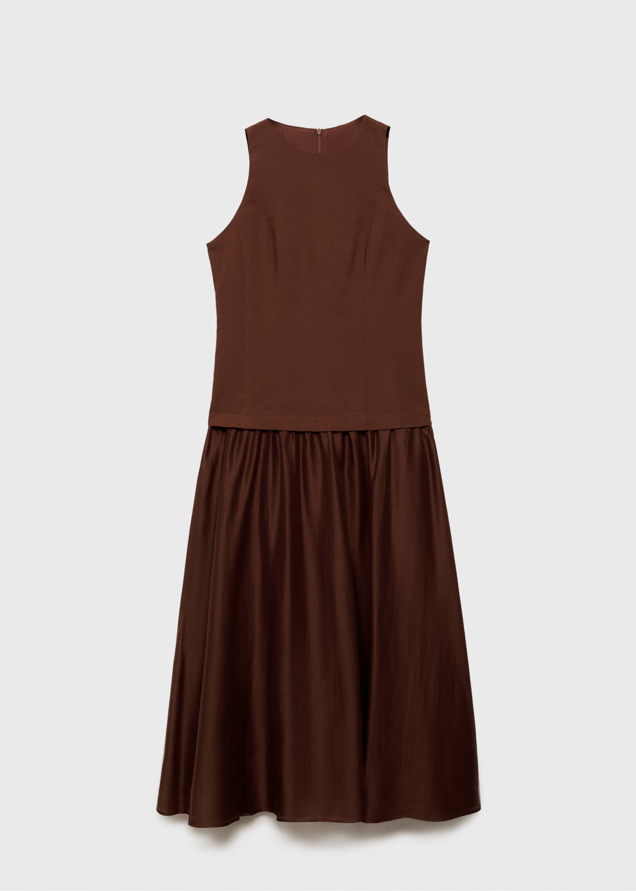 Dark brown sleeveless midi dress with a fitted bodice and gathered skirt., Brown. Ref: 87007192-00.