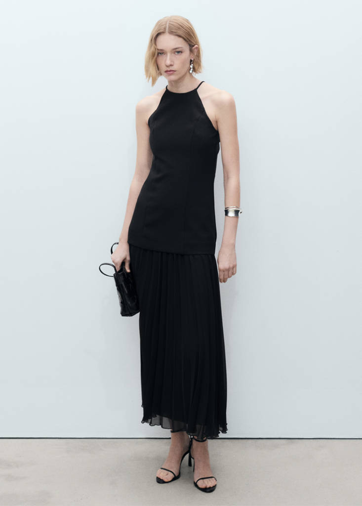 MANGO - Robe évasée combinée noir - XS
