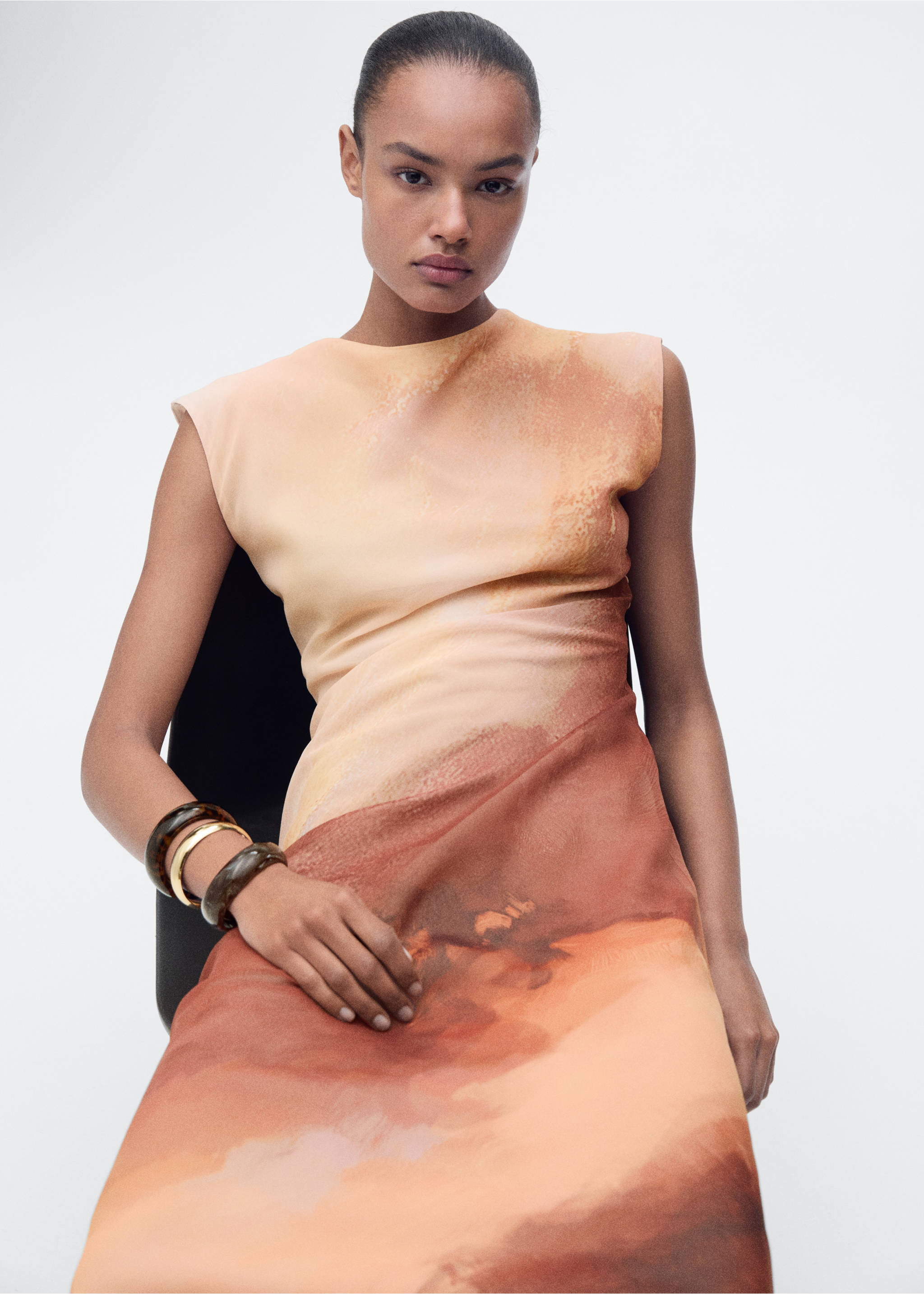 Long gradient dress - Medium plane, Peach. Ref: 87007201-00.