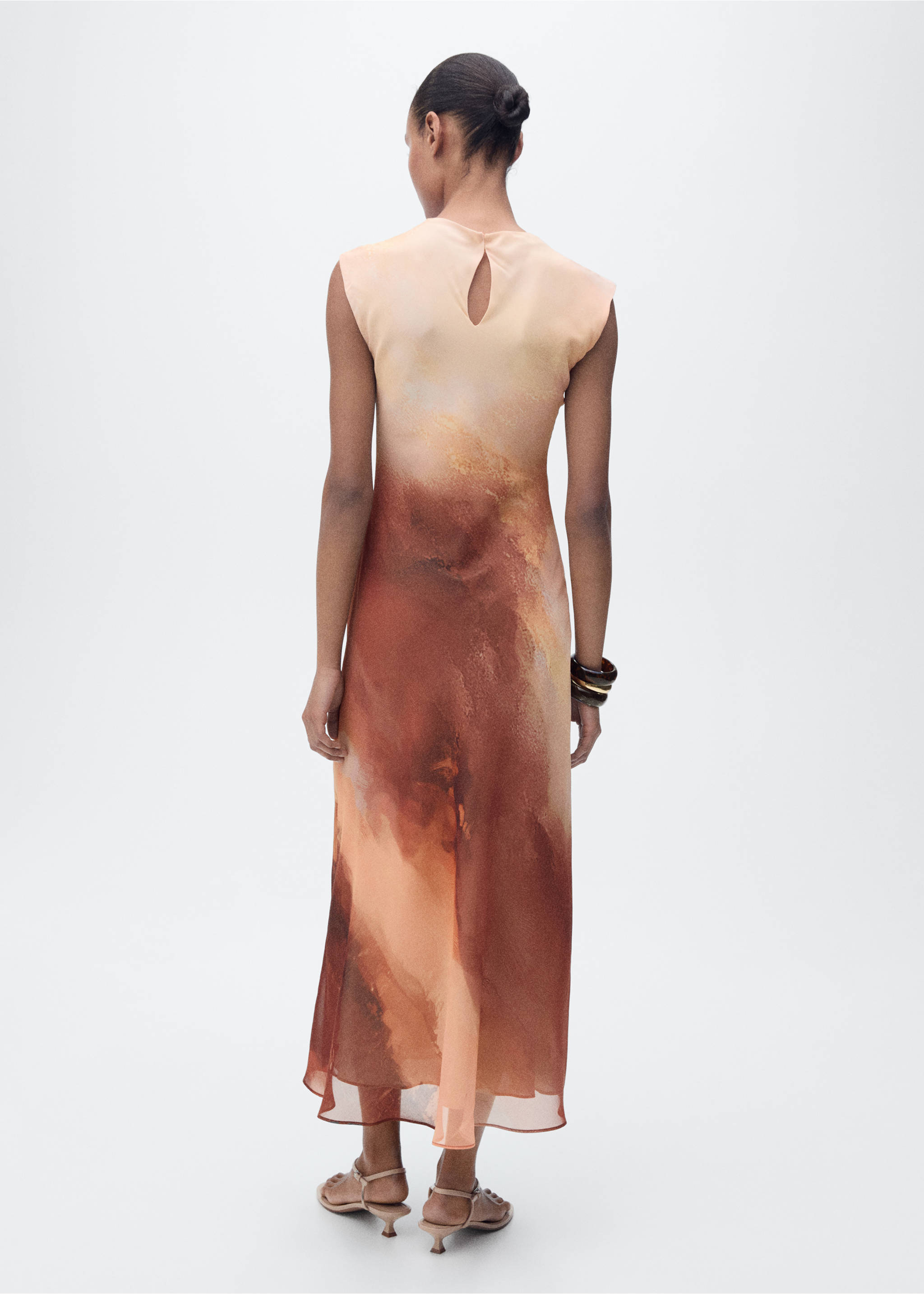 Long gradient dress - Details of the article 2, Peach. Ref: 87007201-00.