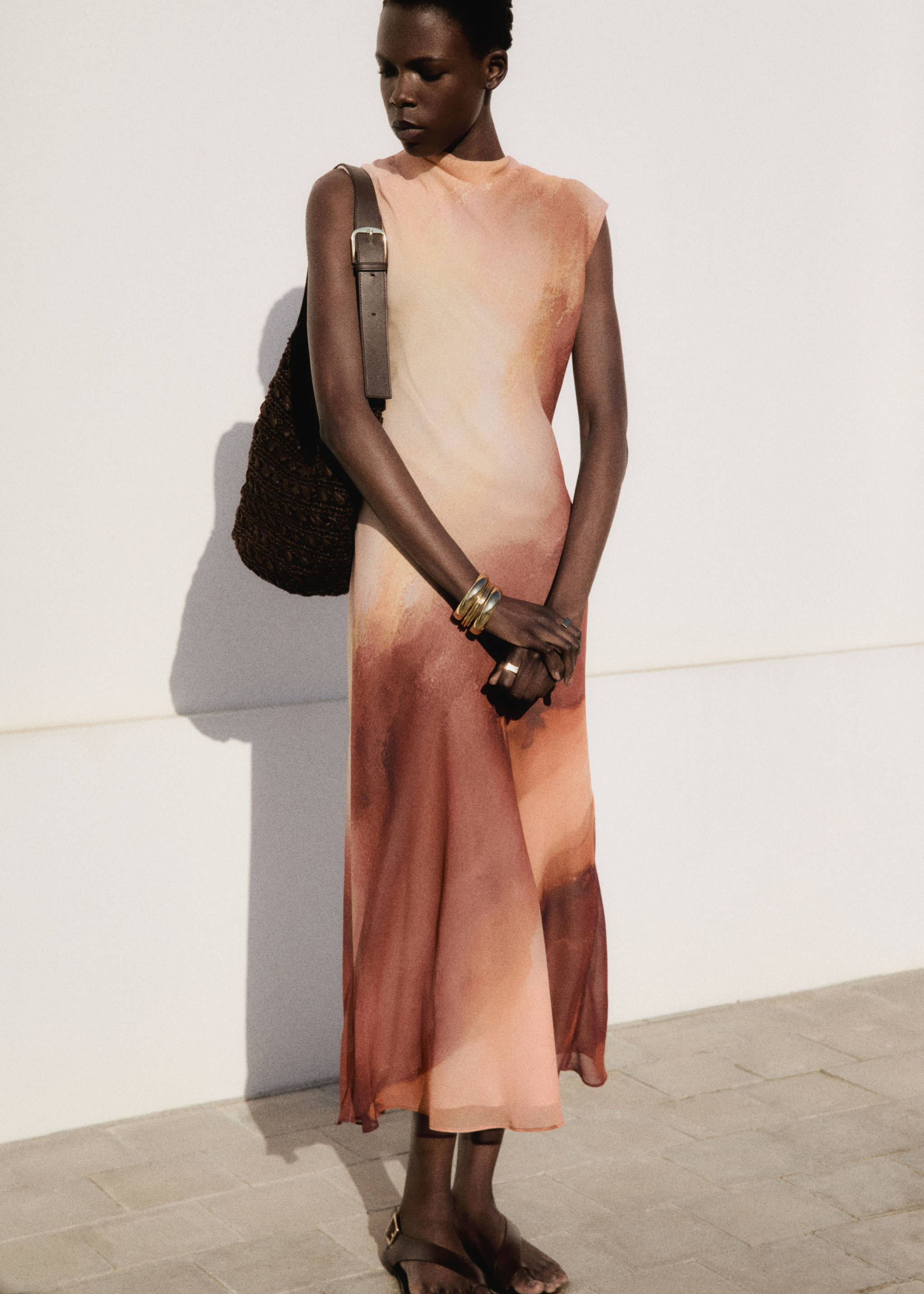 Long gradient dress - Details of the article 7, Peach. Ref: 87007201-00.