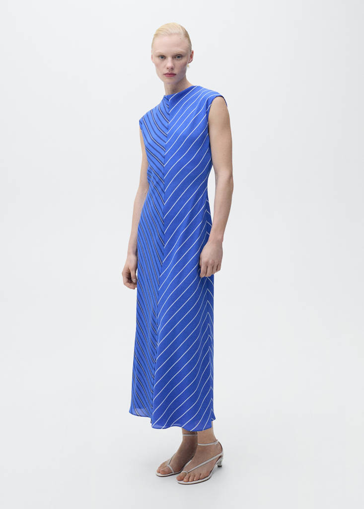 MANGO - Robe évasée rayures combinées bleu - M