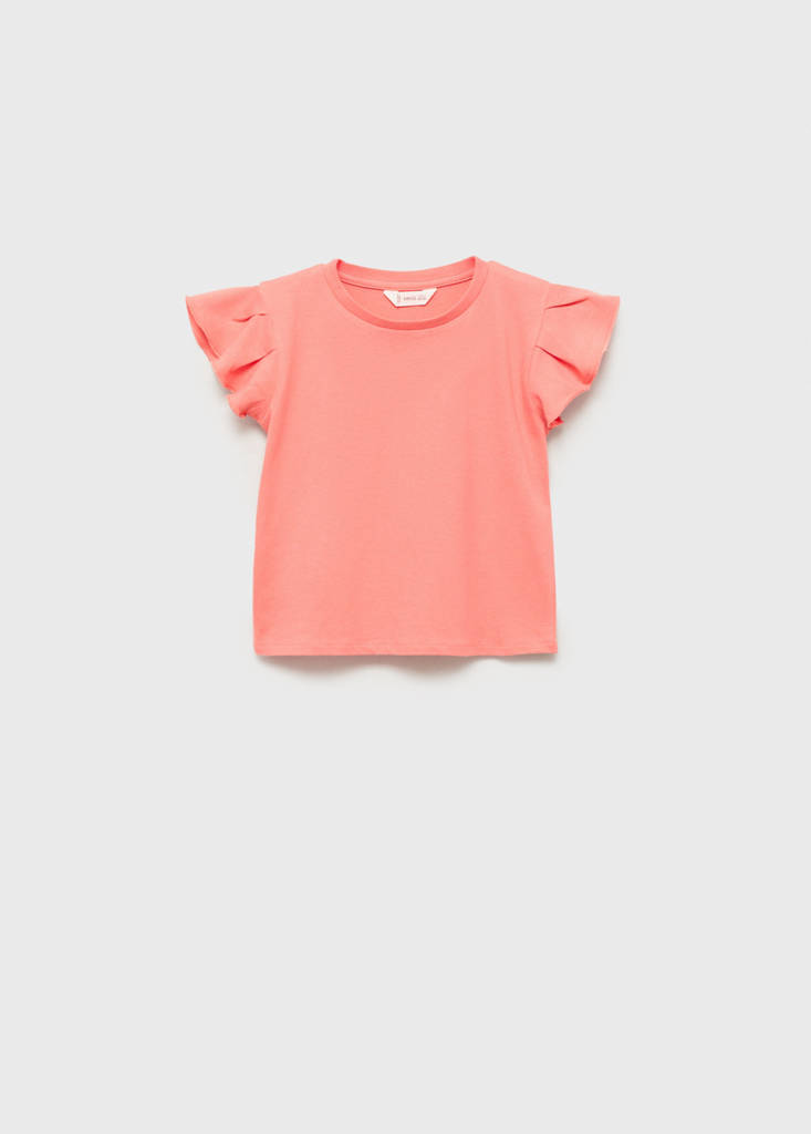 Ruffled sleeve T-shirt — Coral Red
