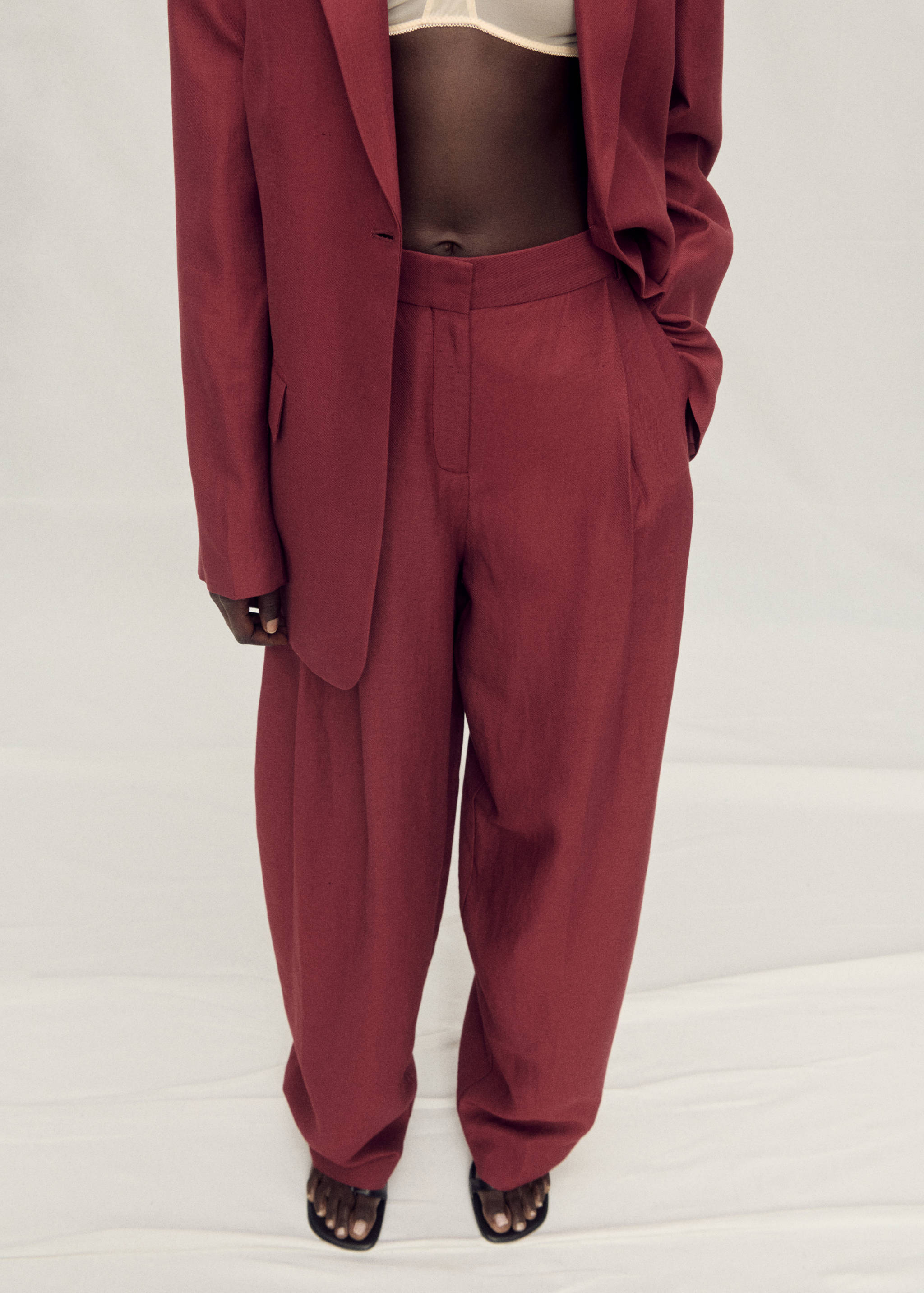 Wide leg linen-blend suit trousers - Medium plane