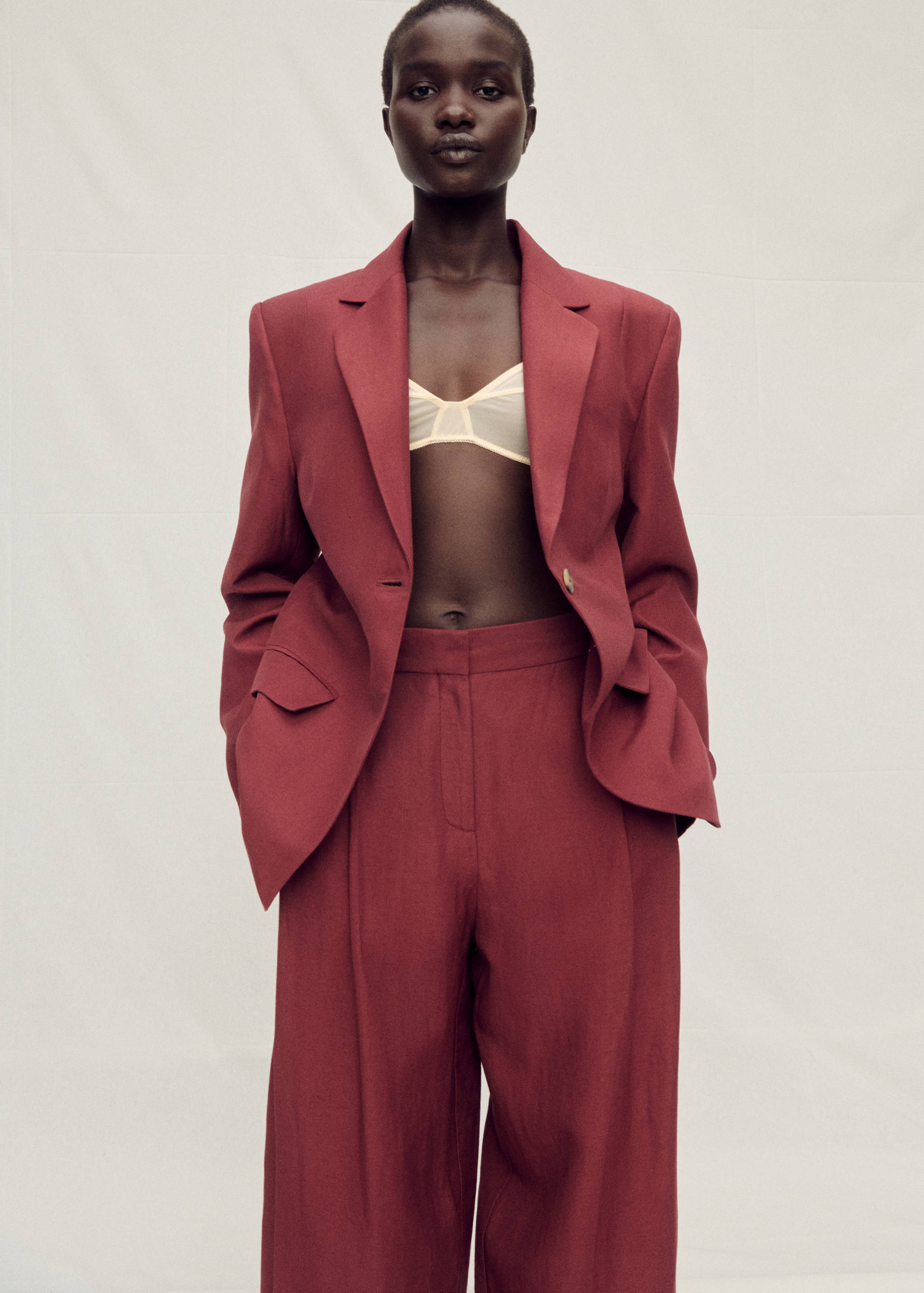 Wide leg linen-blend suit trousers - Details of the article 1