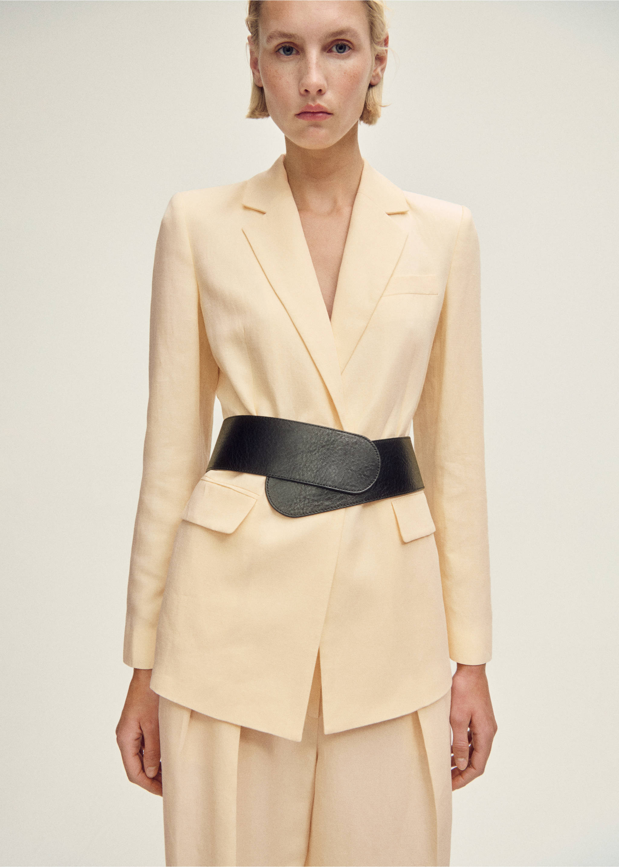 Straight-fit linen-blend suit trousers - Details of the article 1, Vanilla. Ref: 87007722-00.