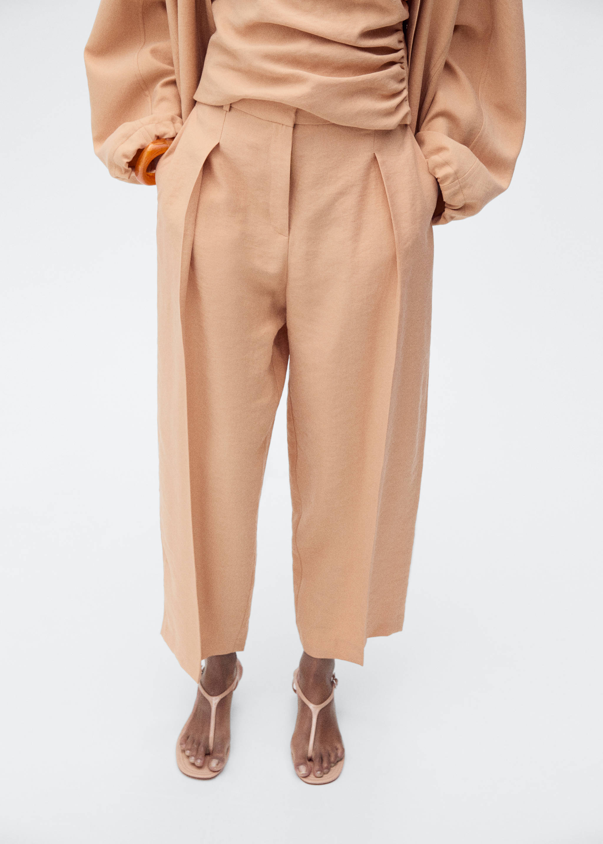 Straight-fit lyocell pants with pleats - Medium plane