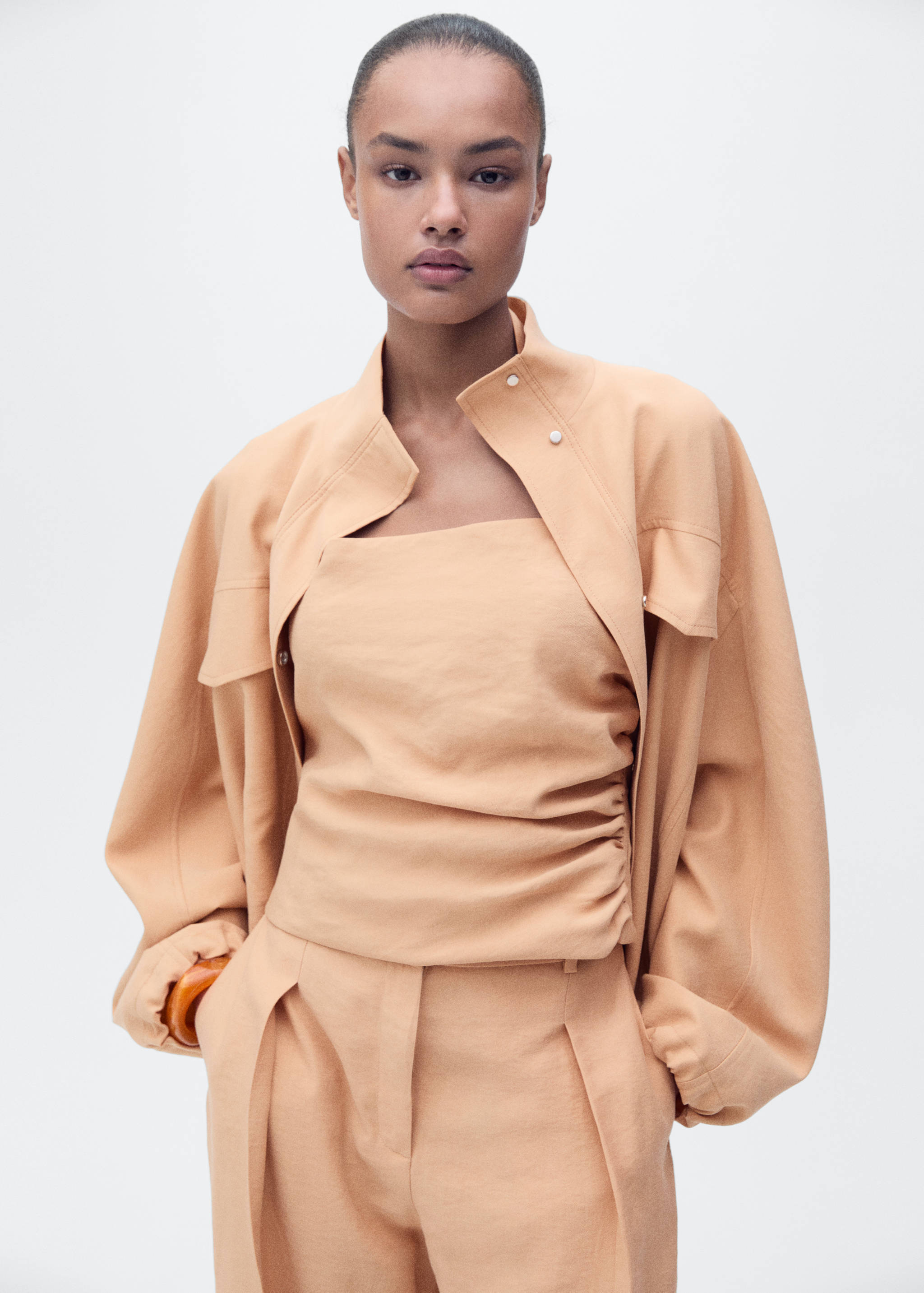 Straight-fit lyocell pants with pleats - Details of the article 1