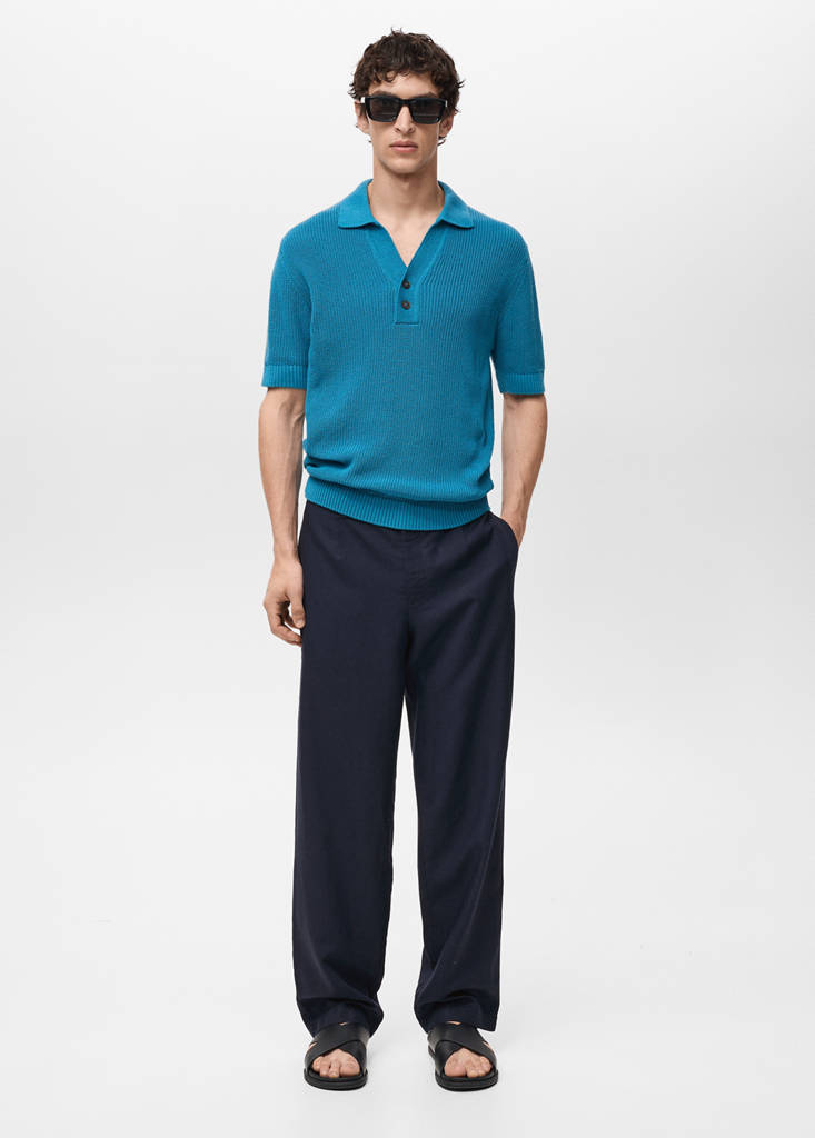 Linen lyocell regular-fit trousers — Dark Navy