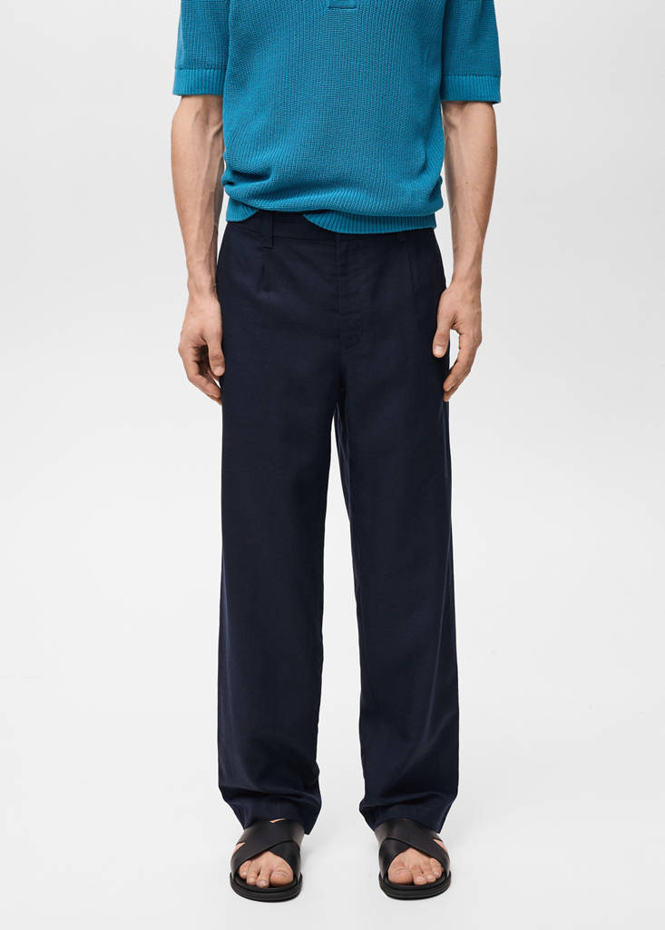 Linen lyocell regular-fit trousers — Dark Navy