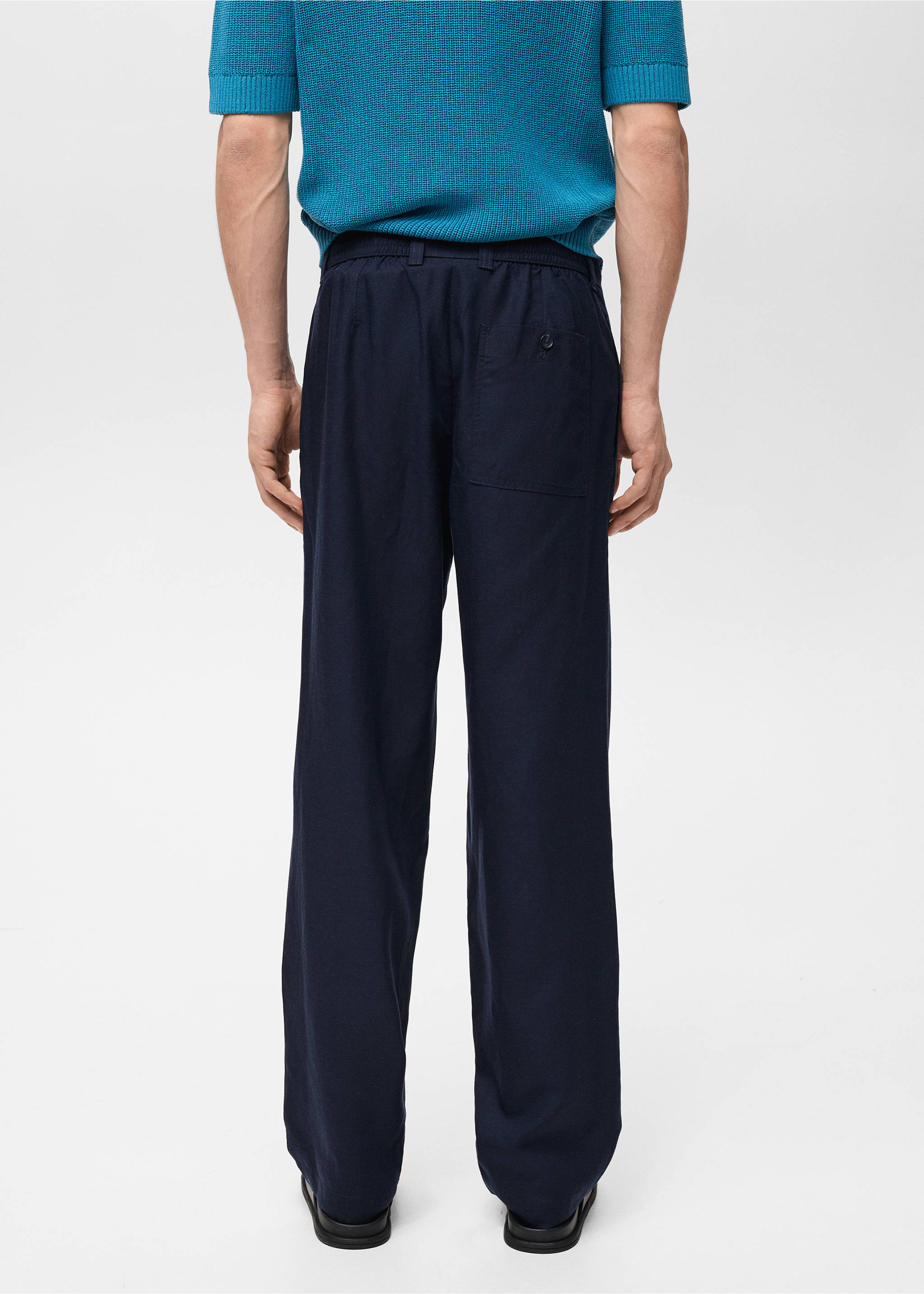Linen lyocell regular-fit trousers - Reverse of the article, Dark Navy. Ref: 87007889-00.