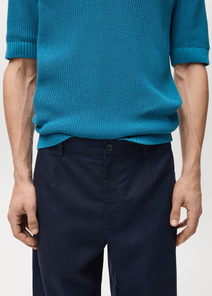 Linen lyocell regular-fit trousers — Dark Navy