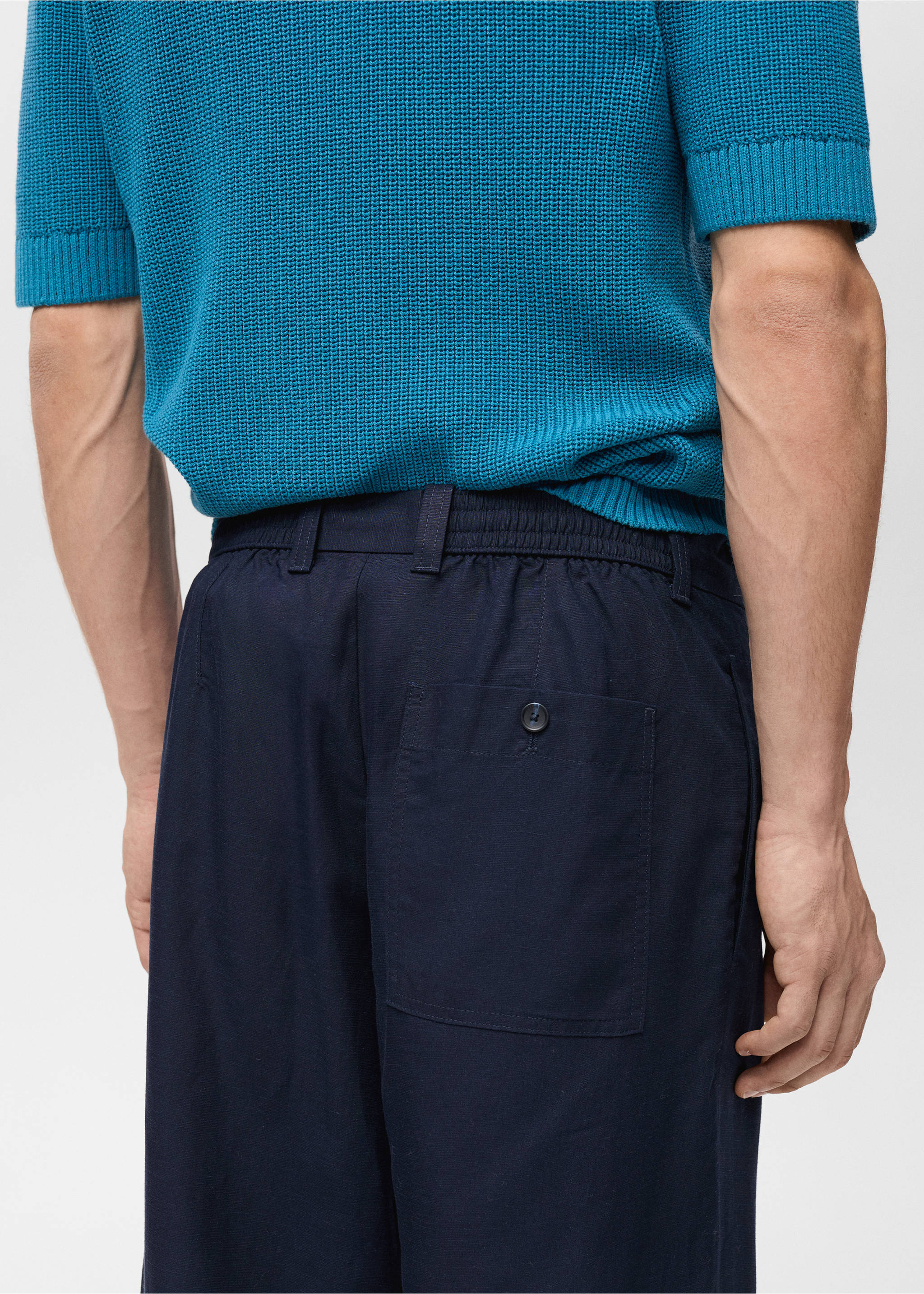 Linen lyocell regular-fit trousers - Details of the article 3, Dark Navy. Ref: 87007889-00.