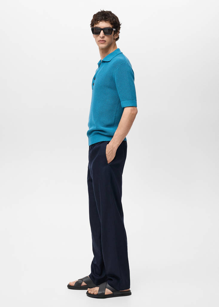 Linen lyocell regular-fit trousers — Dark Navy