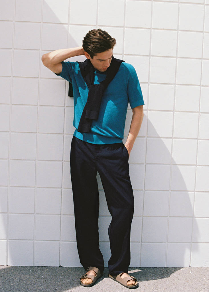 Linen lyocell regular-fit trousers — Dark Navy