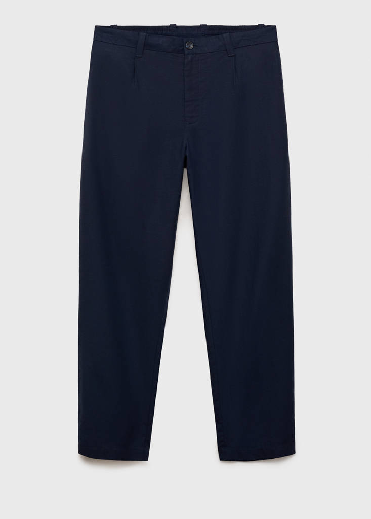 Linen lyocell regular-fit trousers — Dark Navy