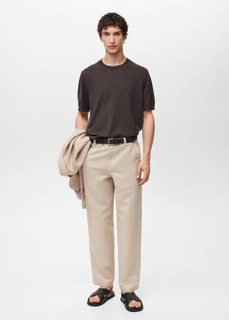 Regular-fit linen trousers — Sand