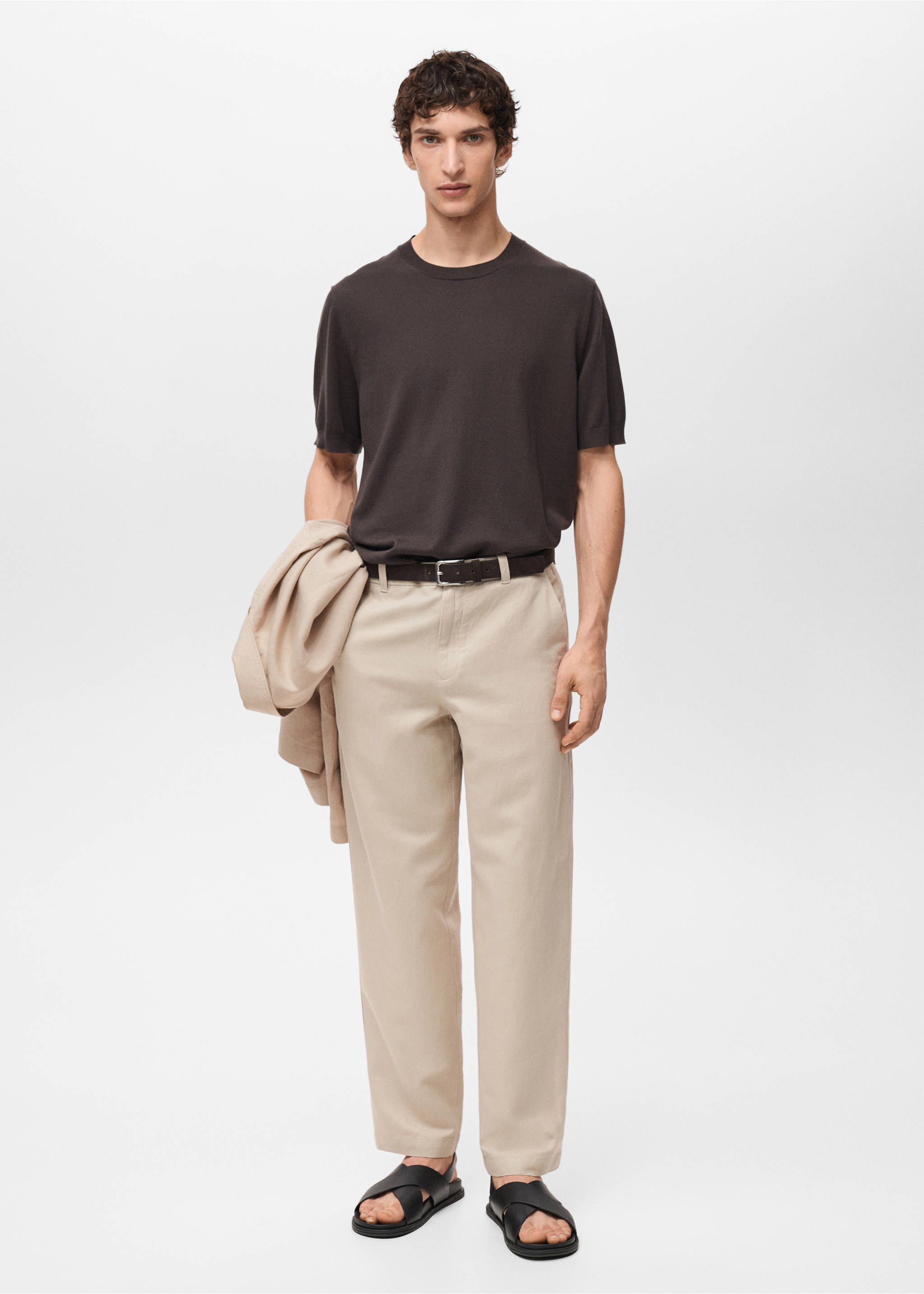 Linnen regular-fit broek - Overzichtstekening, Zand. Ref: 87007891-00.