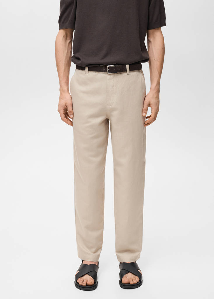 Regular-fit linen trousers — Sand
