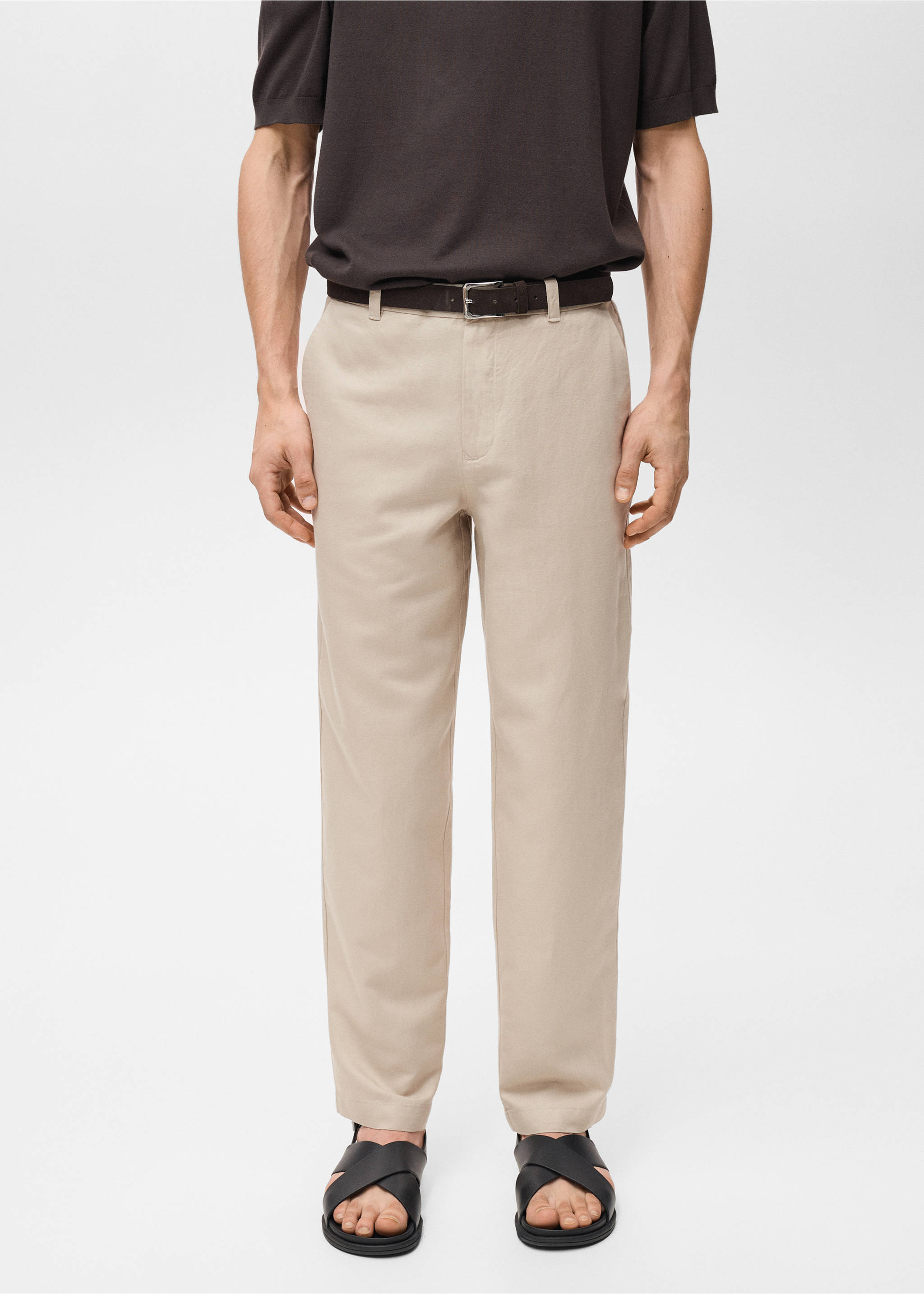 Linnen regular-fit broek - Middenvlak, Zand. Ref: 87007891-00.