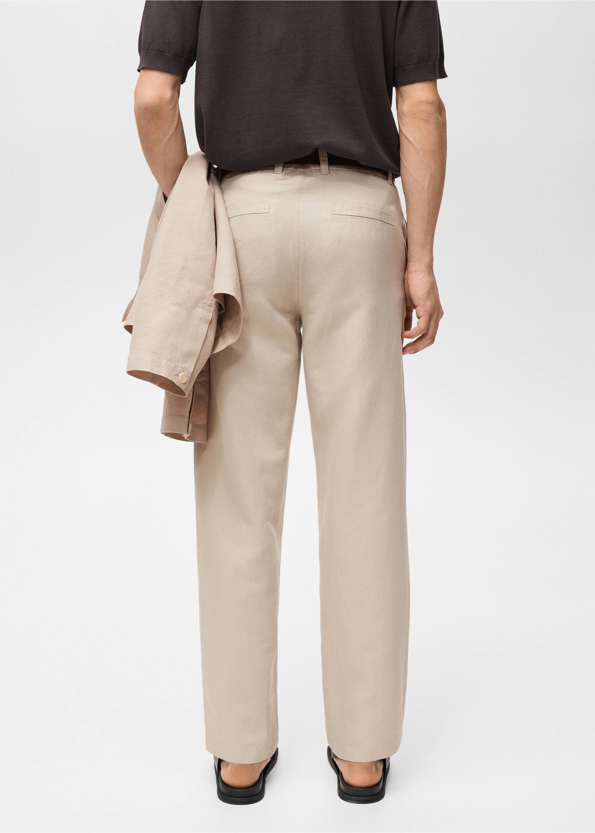 Linnen regular-fit broek - Achterkant van het artikel, Zand. Ref: 87007891-00.