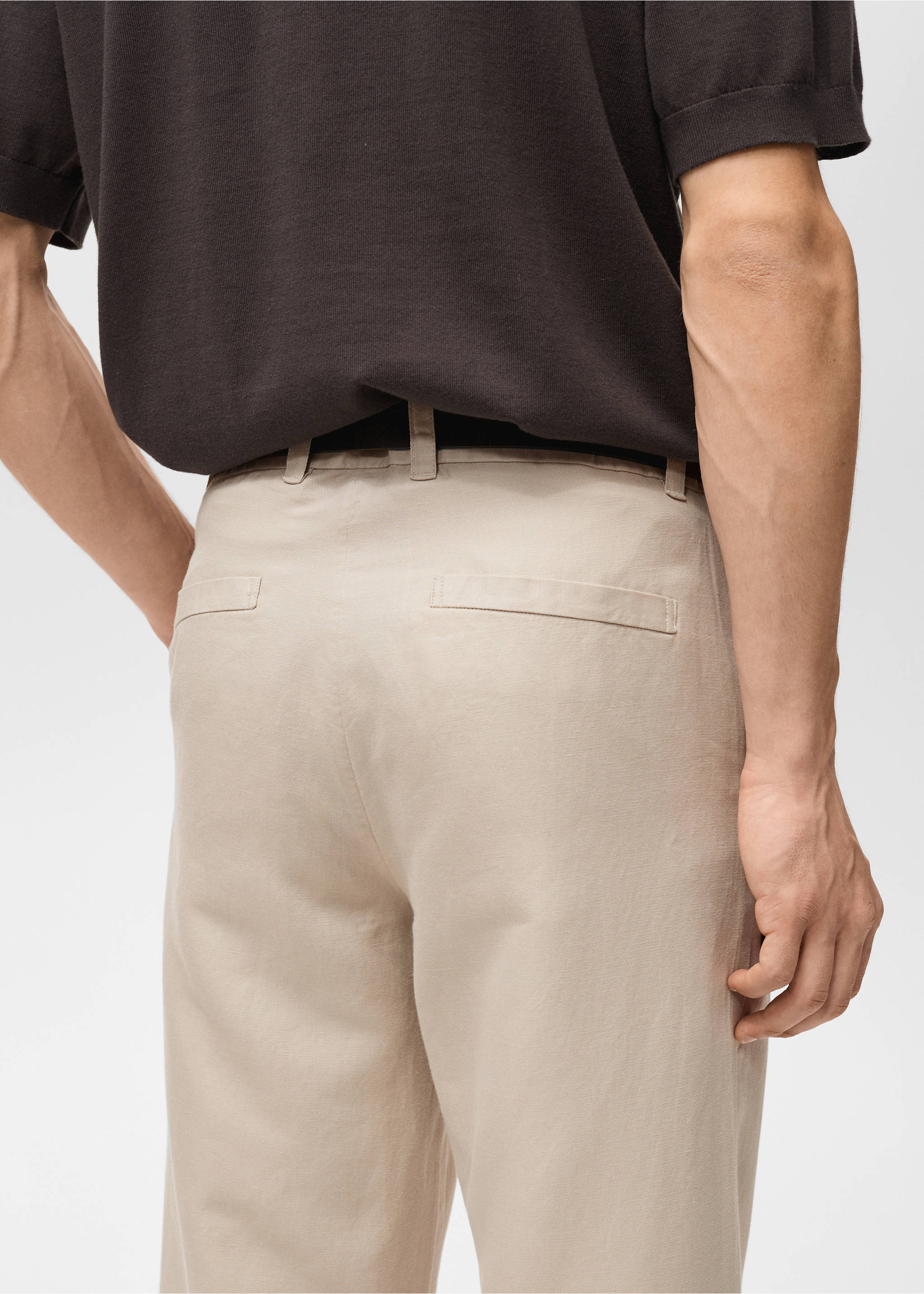 Linnen regular-fit broek - Detail van het artikel 3, Zand. Ref: 87007891-00.