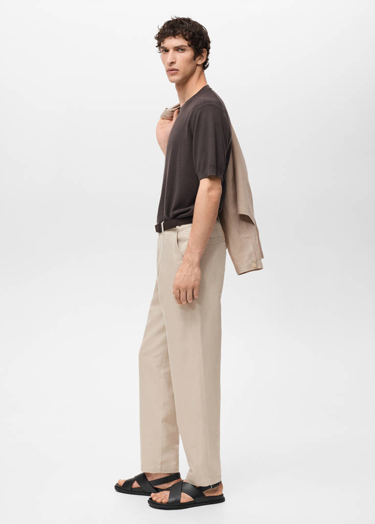 Regular-fit linen trousers — Sand