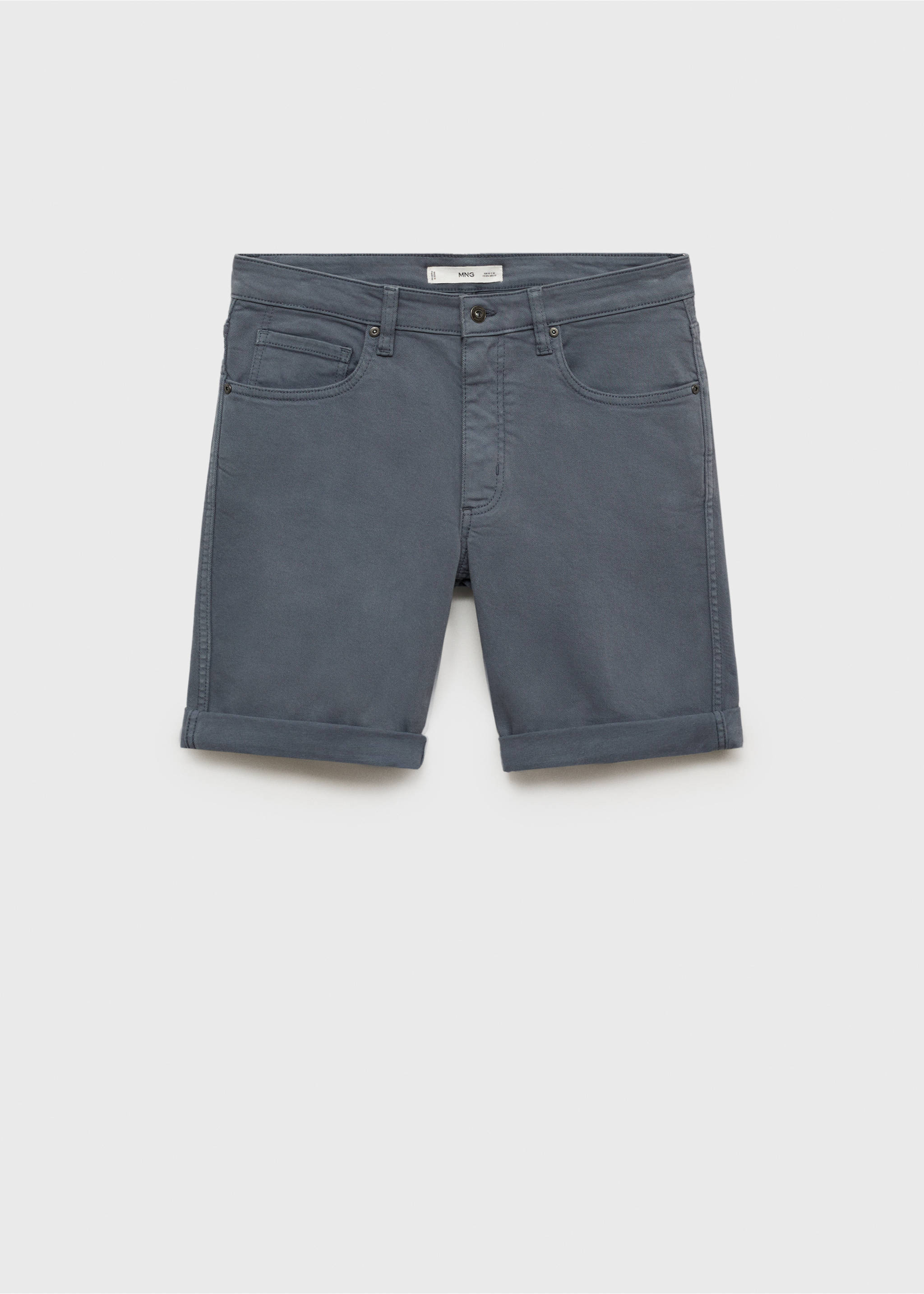 Dark grey men's bermuda shorts with turn-up cuffs and five-pocket styling., Indigo Blue. Ref: 87007893-00.
