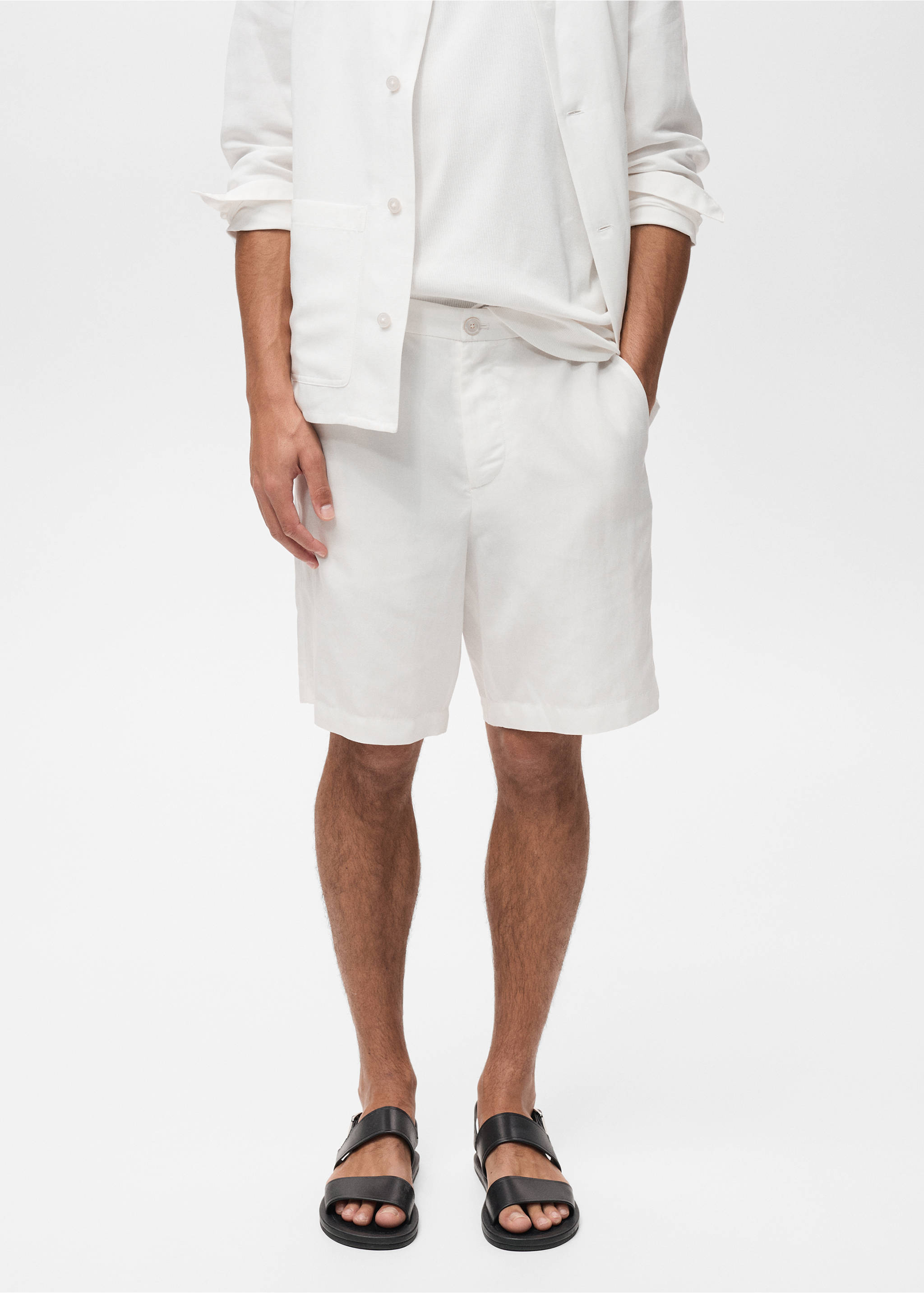 Slim-fit bermuda van linnen en lyocell - Middenvlak, Gebroken wit. Ref: 87007899-00.