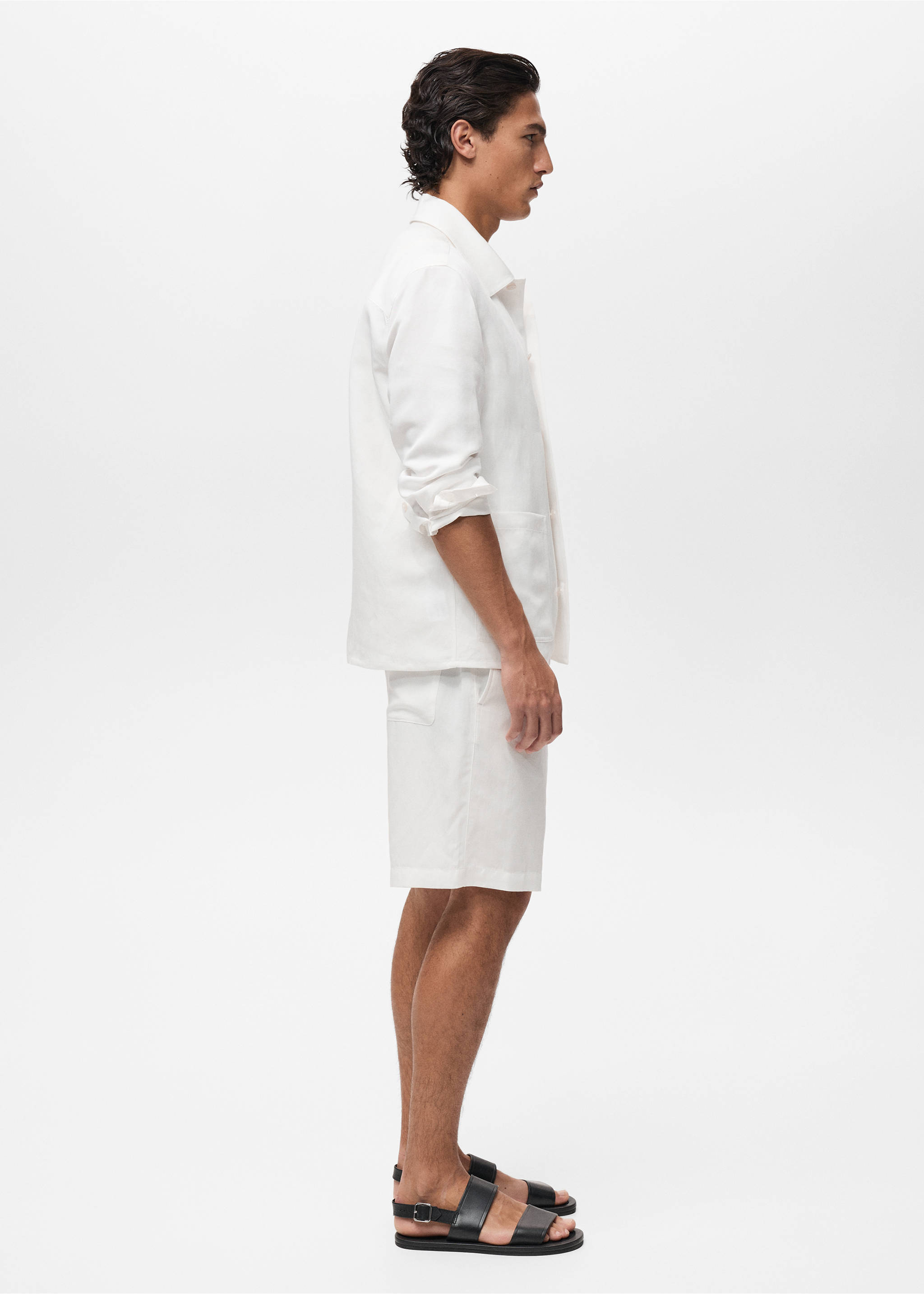 Slim-fit bermuda van linnen en lyocell - Detail van het artikel 2, Gebroken wit. Ref: 87007899-00.