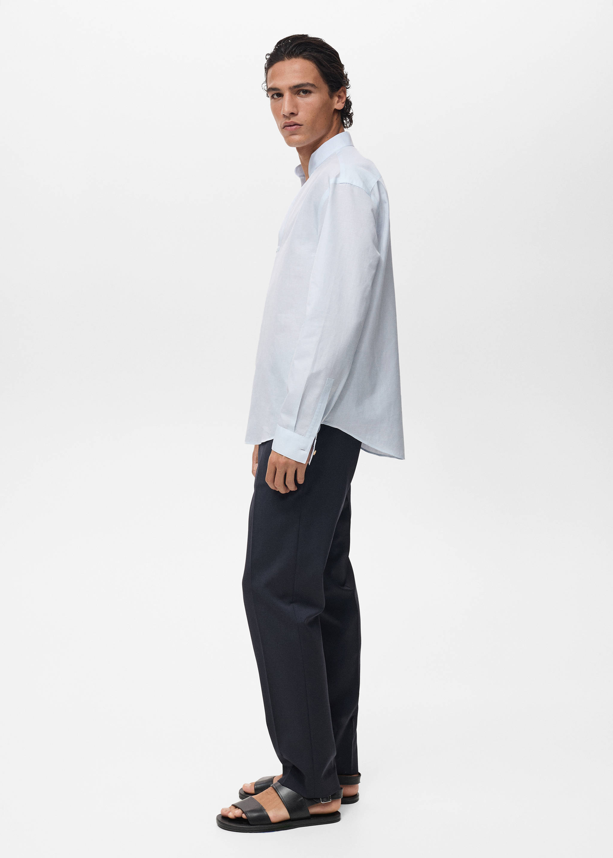 Linen-blend shirt with mandarin collar - Details of the article 2