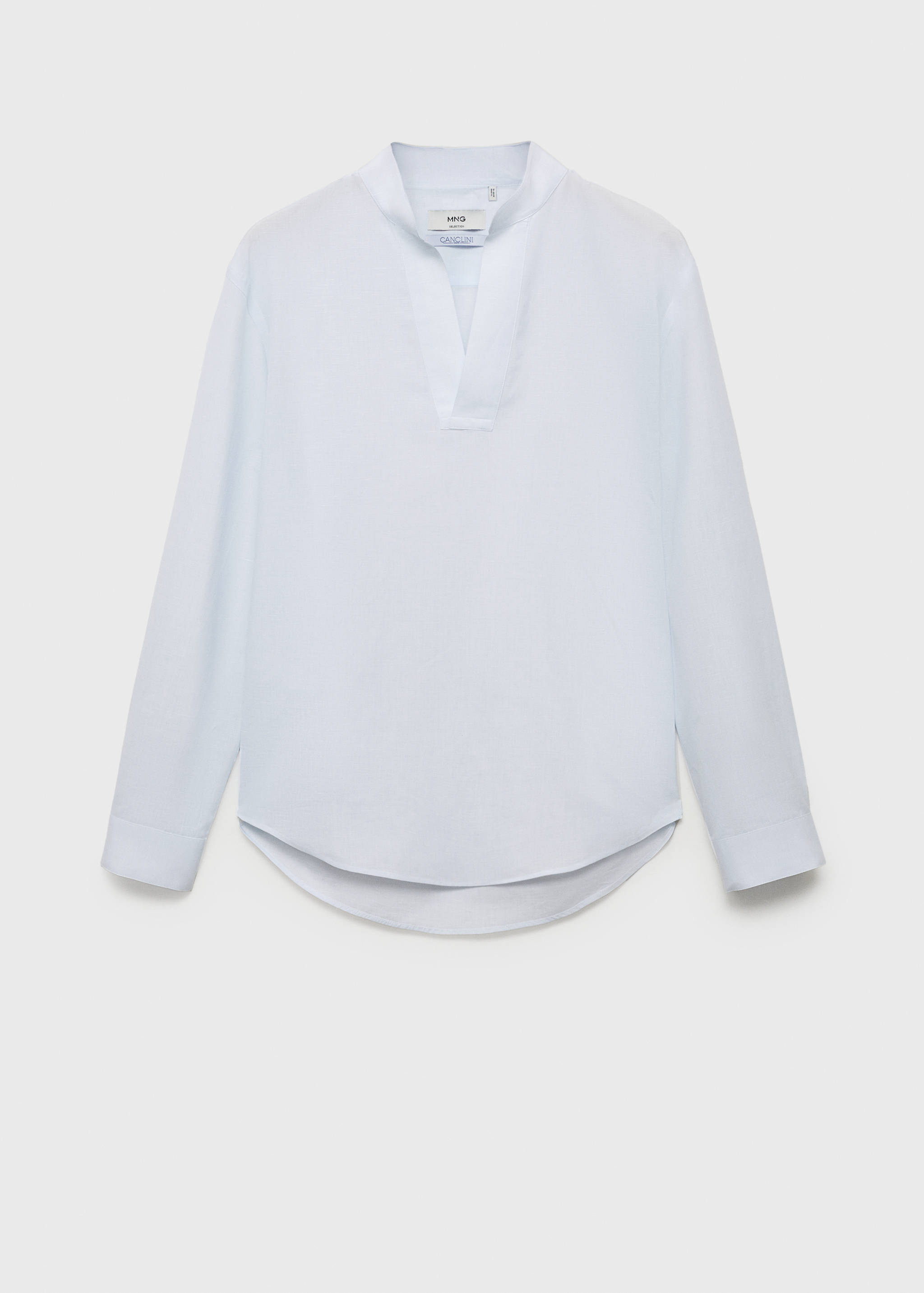 Linen-blend shirt with mandarin collar - Article without model
