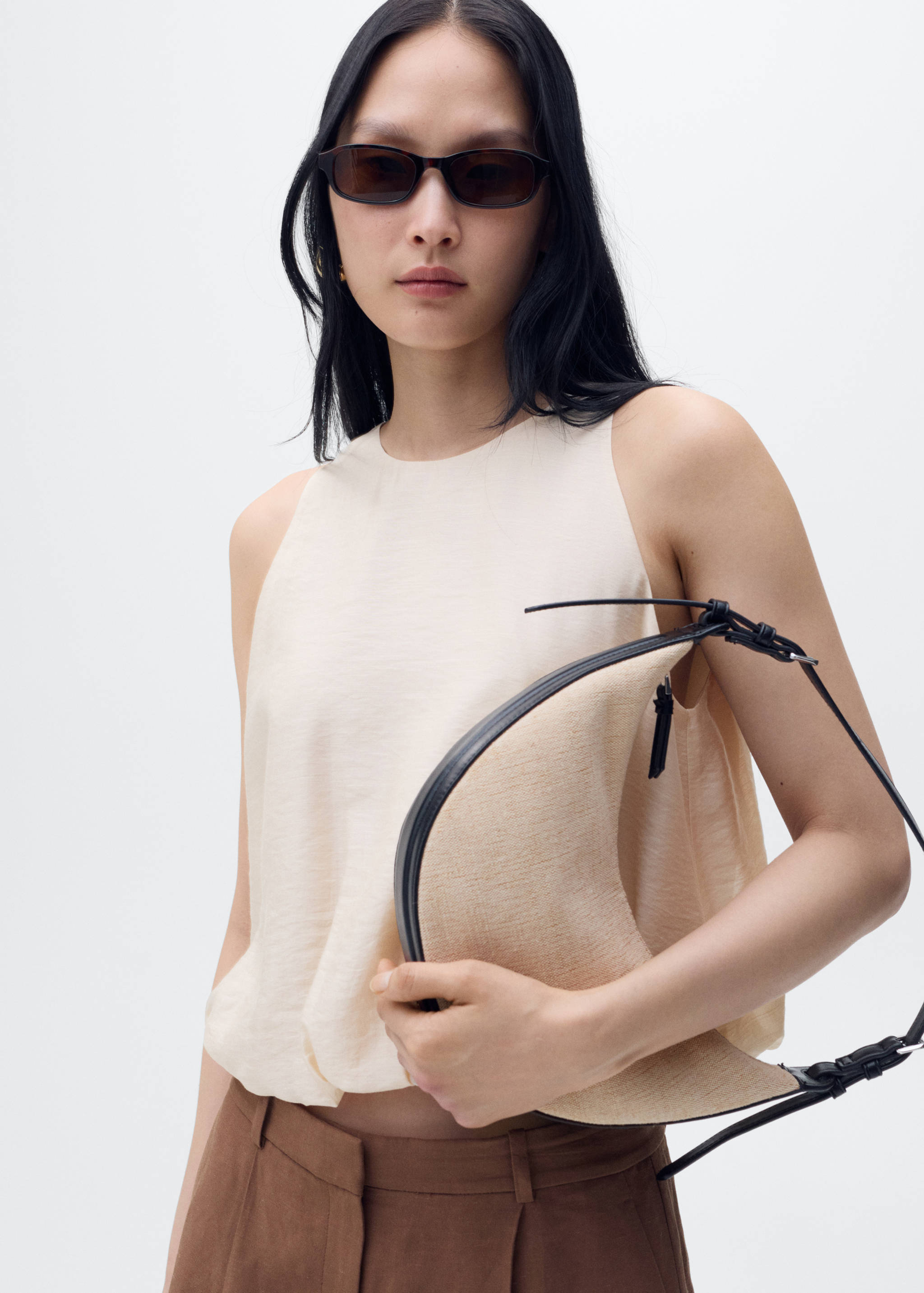 Lyocell-blend top with puffed hem - Medium plane