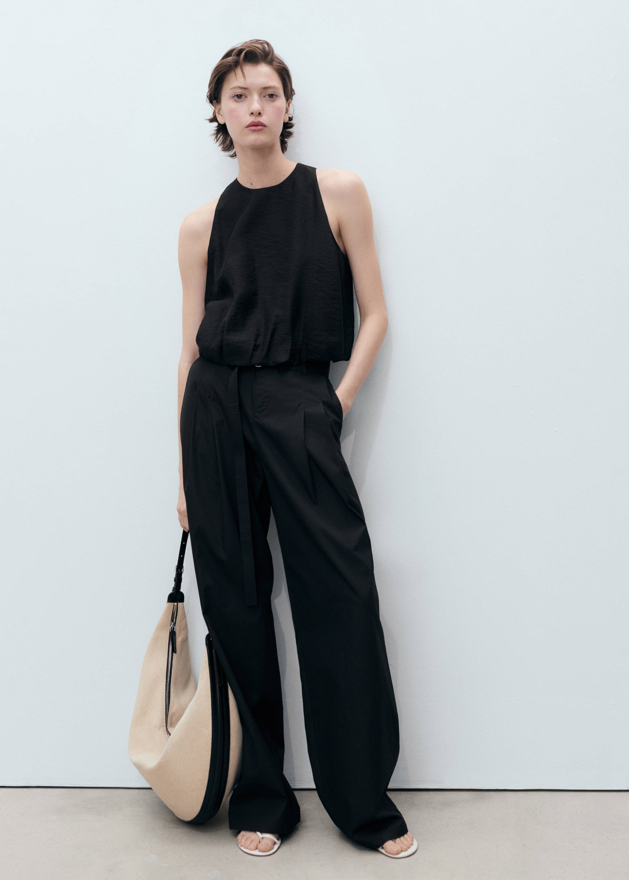 Lyocell-blend top with puffed hem - General plane