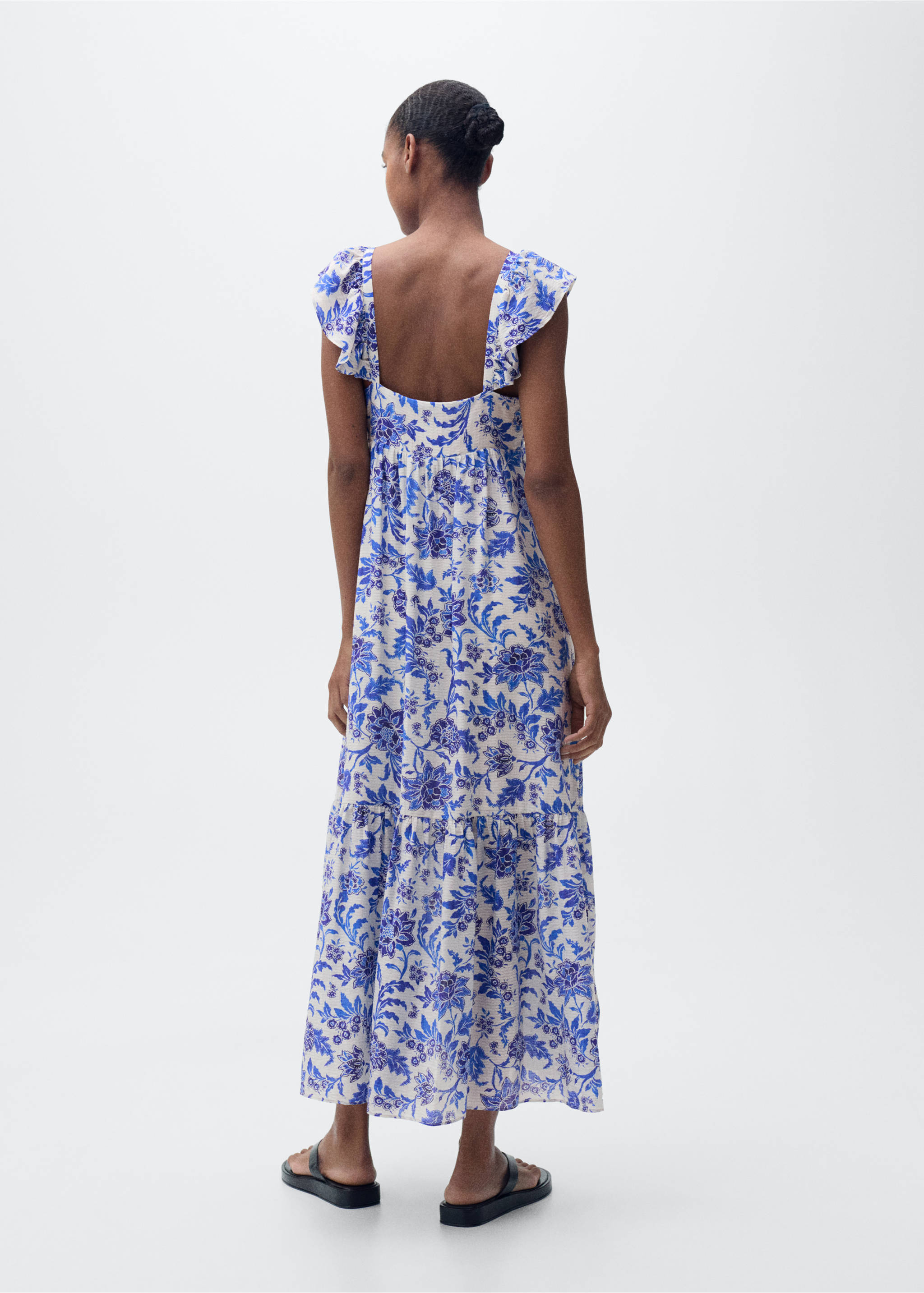 Robe à fleurs volantée - Verso de l’article, Bleu. Ref: 87009070-00.