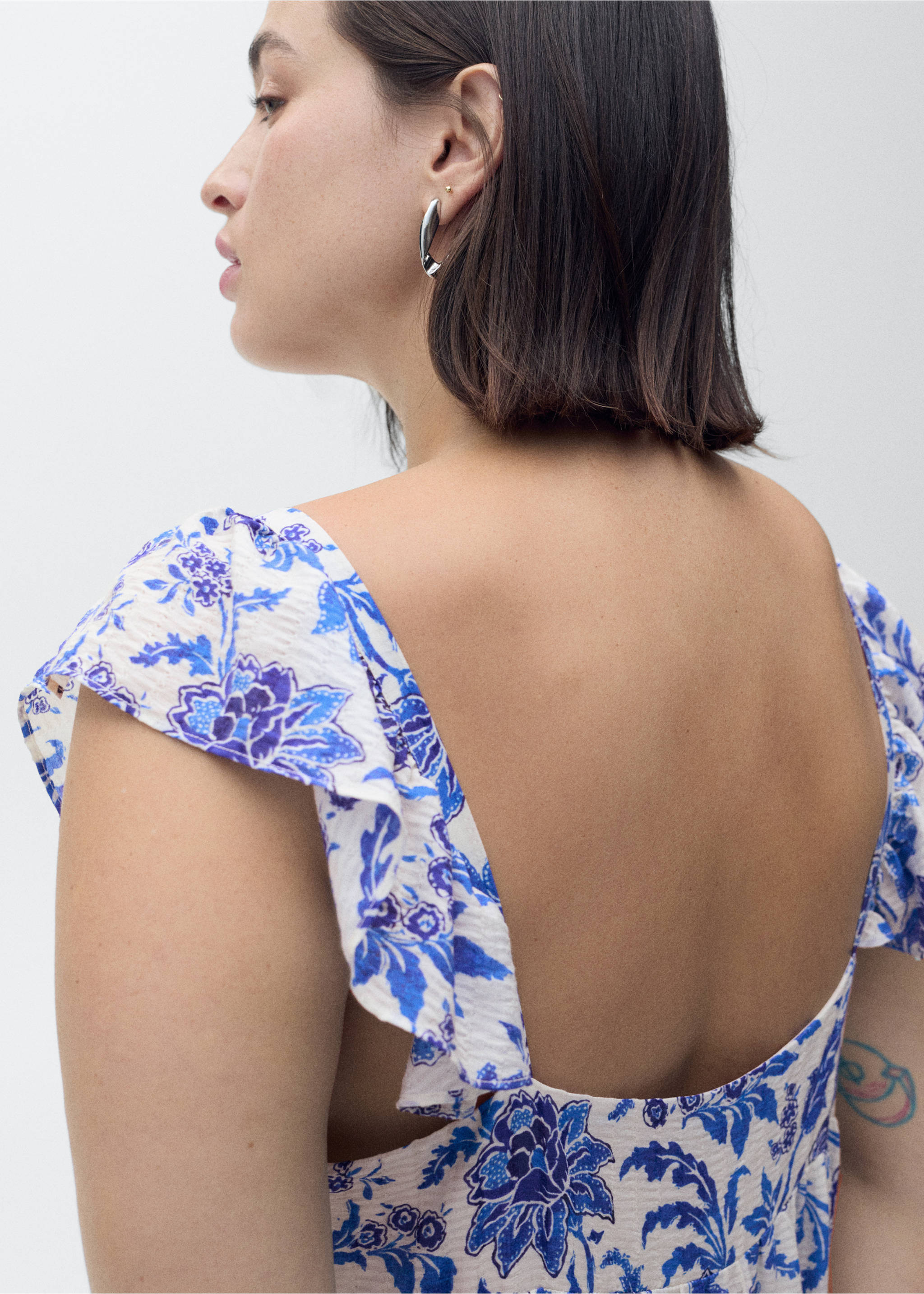 Robe à fleurs volantée - Détail de l'article 4, Bleu. Ref: 87009070-00.