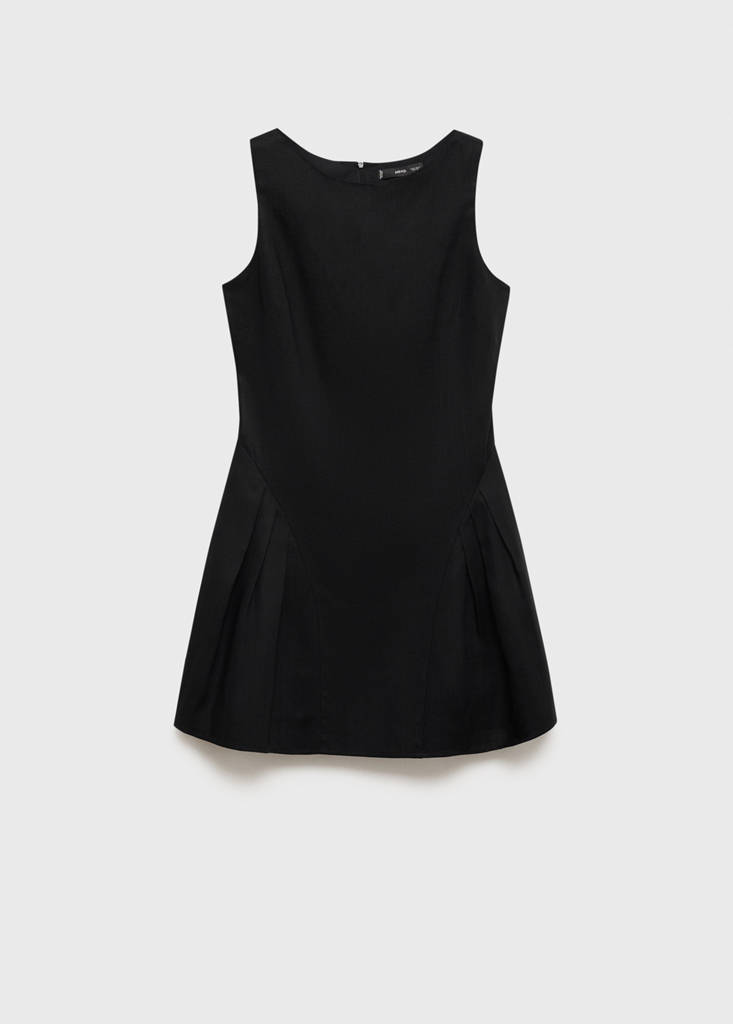 Linen-blend dress with pleats — Black