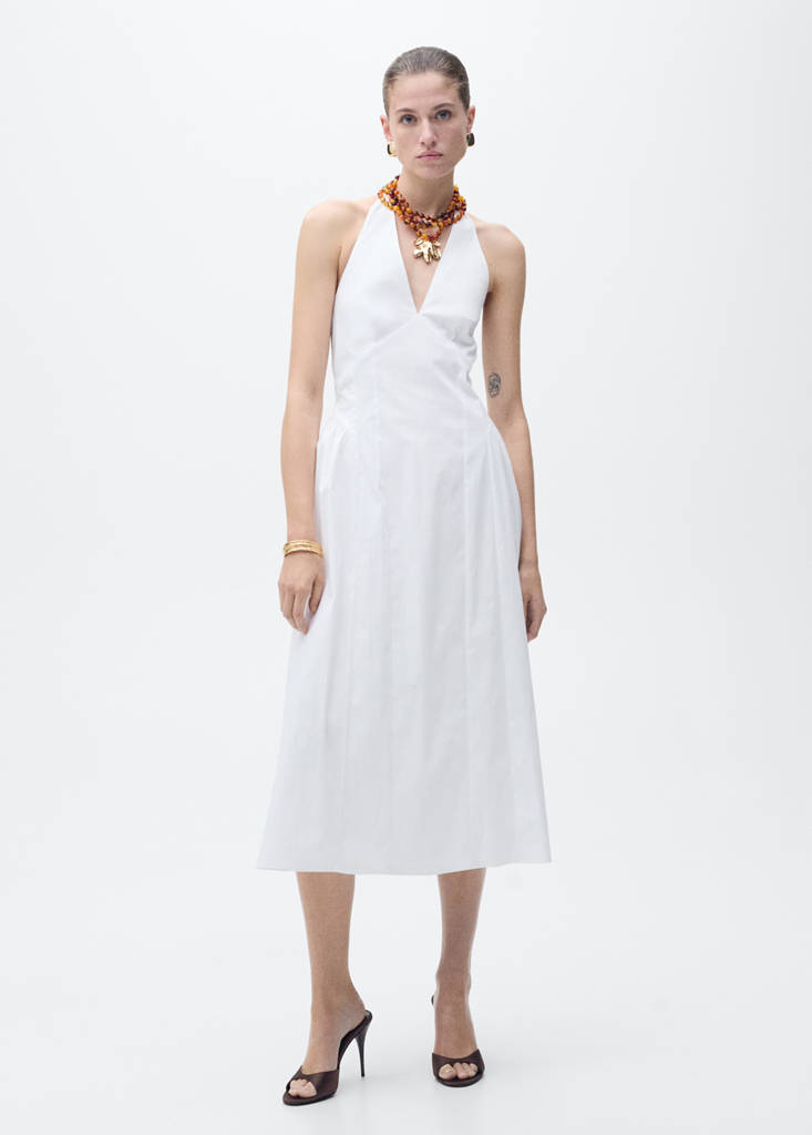 MANGO - Robe midi en coton à emmanchures américaines blanc cassé - L