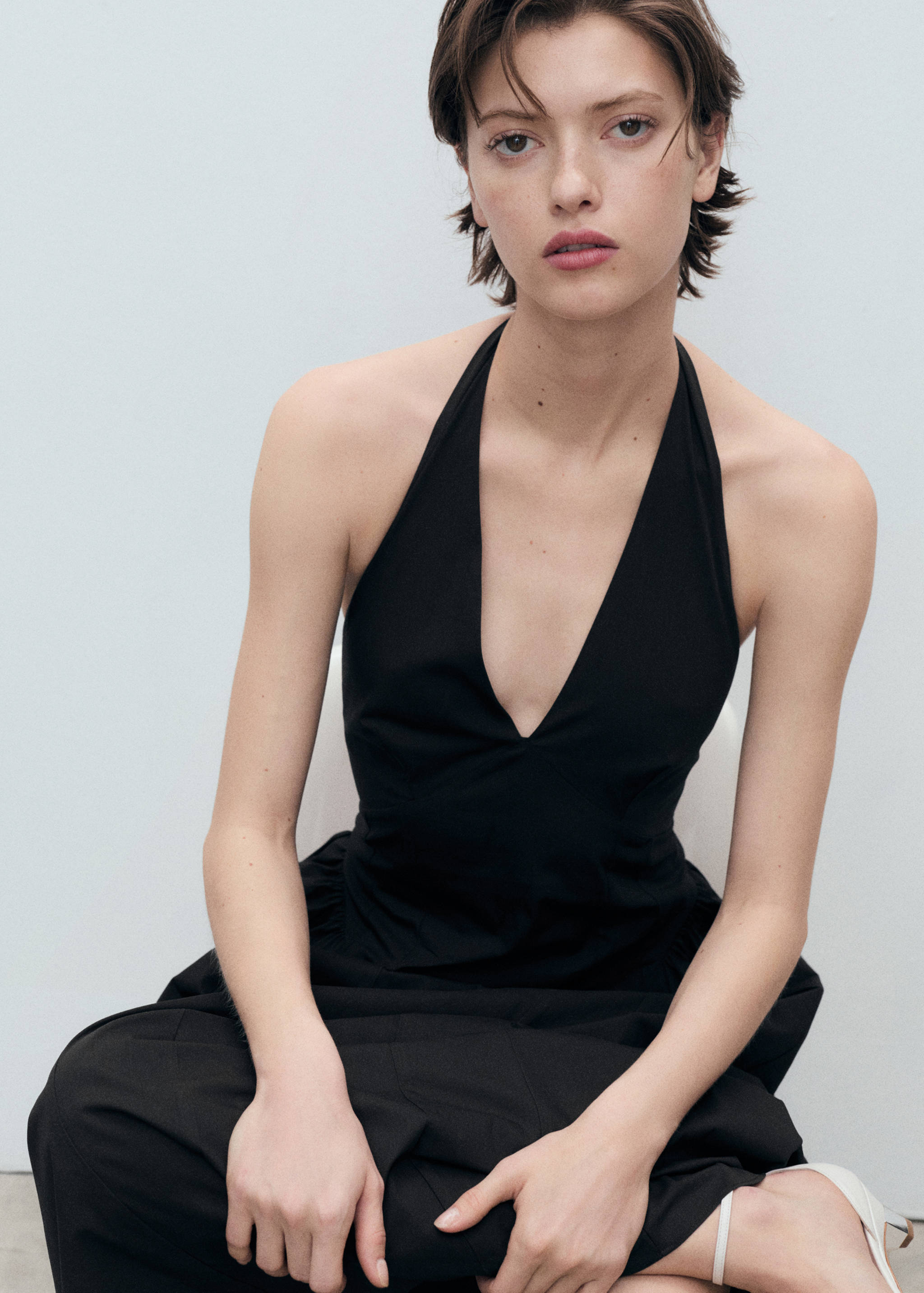 Vestito midi cotone collo halter - Piano medio