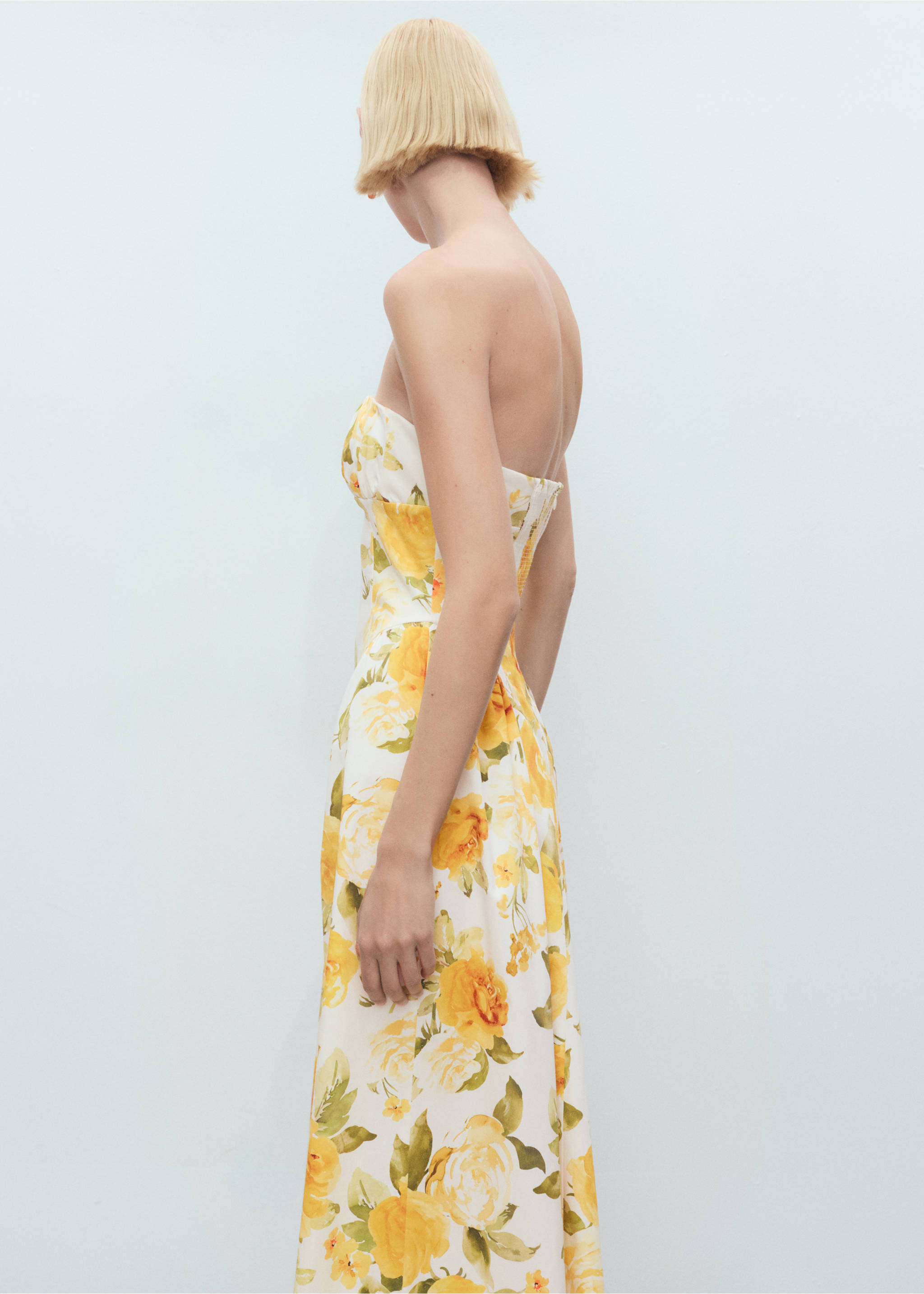 Robe midi à fleurs à décolleté froncé - Détail de l'article 6, Jaune. Ref: 87009083-00.