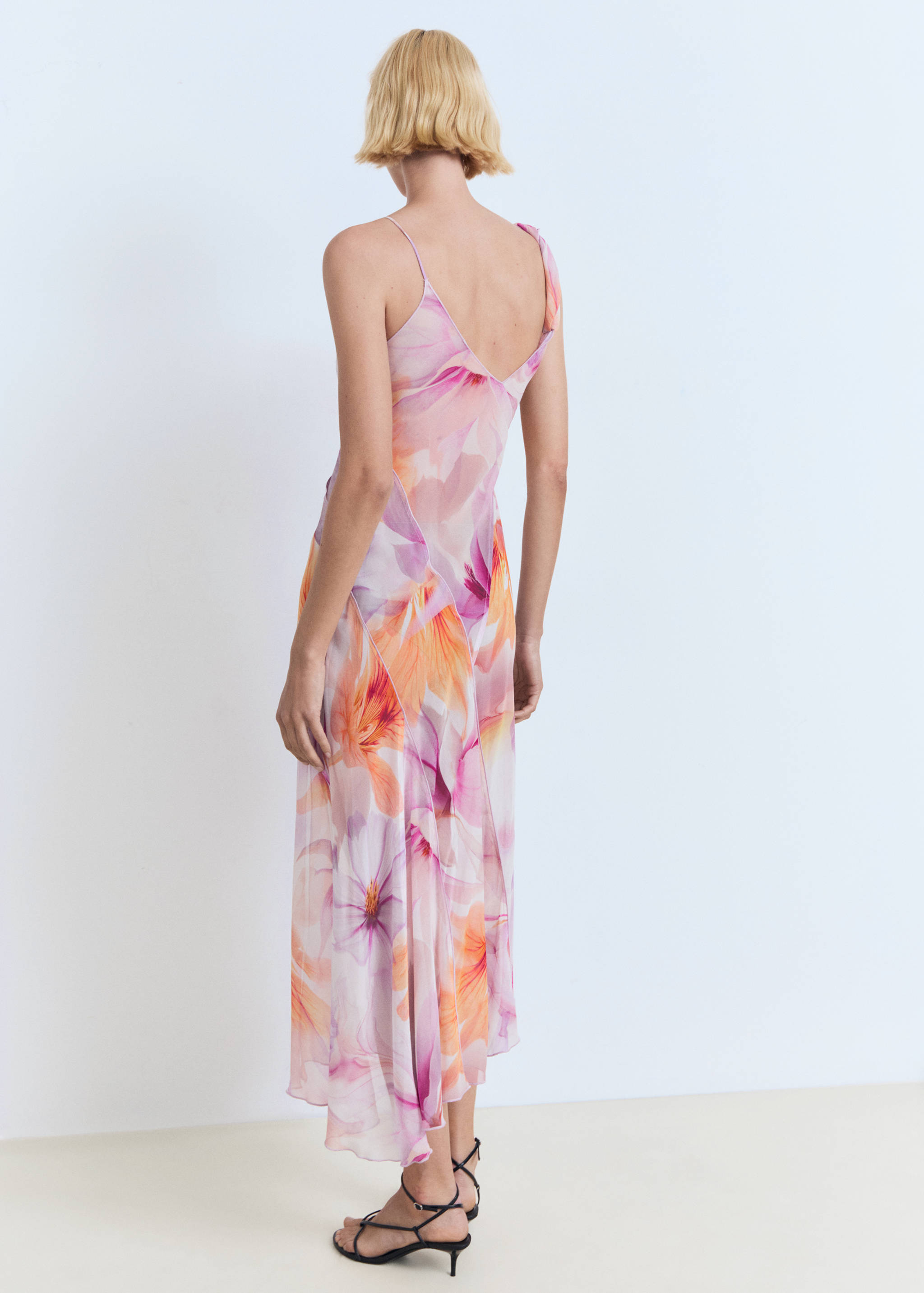 Floral-print dress with asymmetrical straps - Reverse of the article