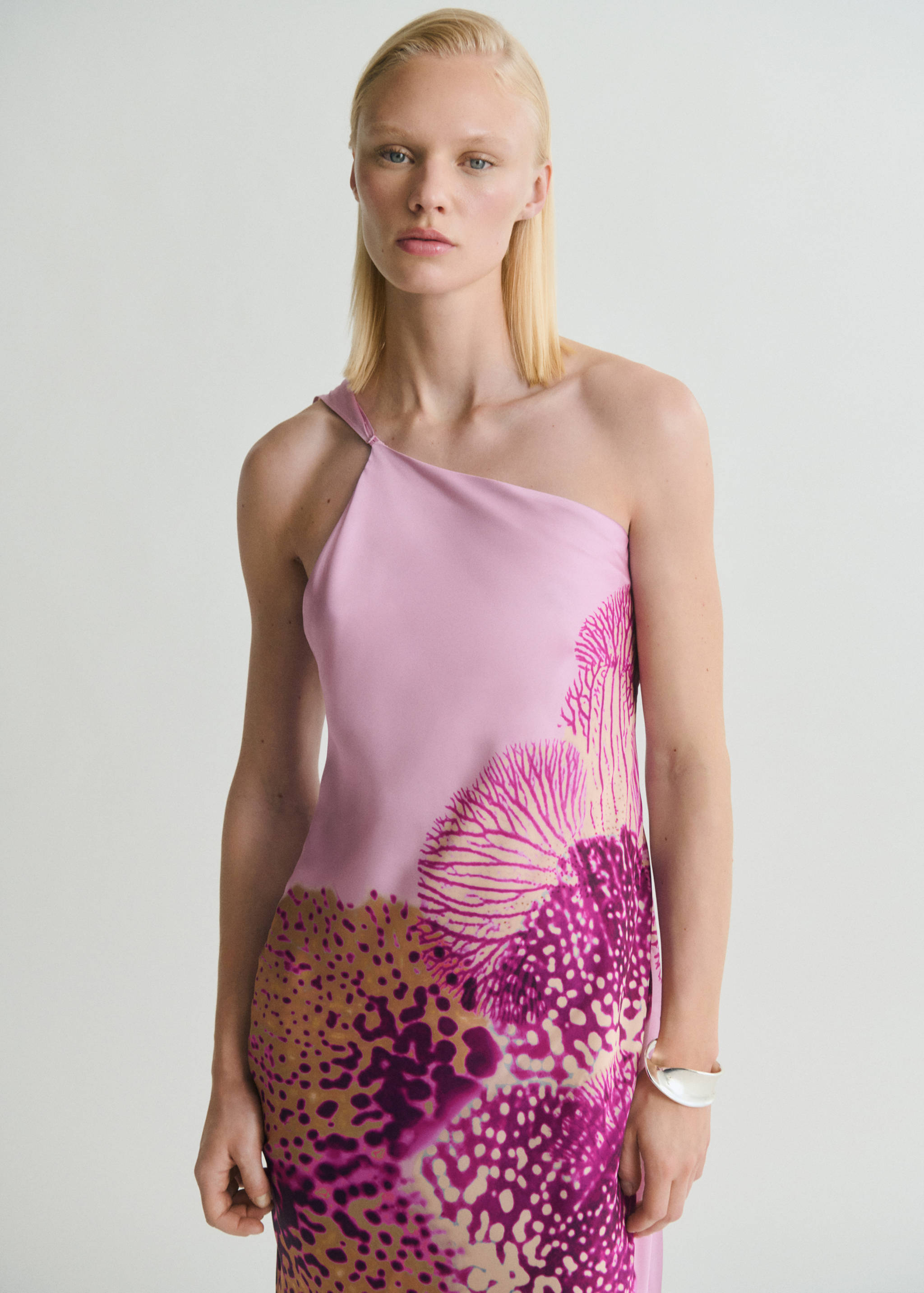 Satin scarf dress with maxi-flower print - Medium plane