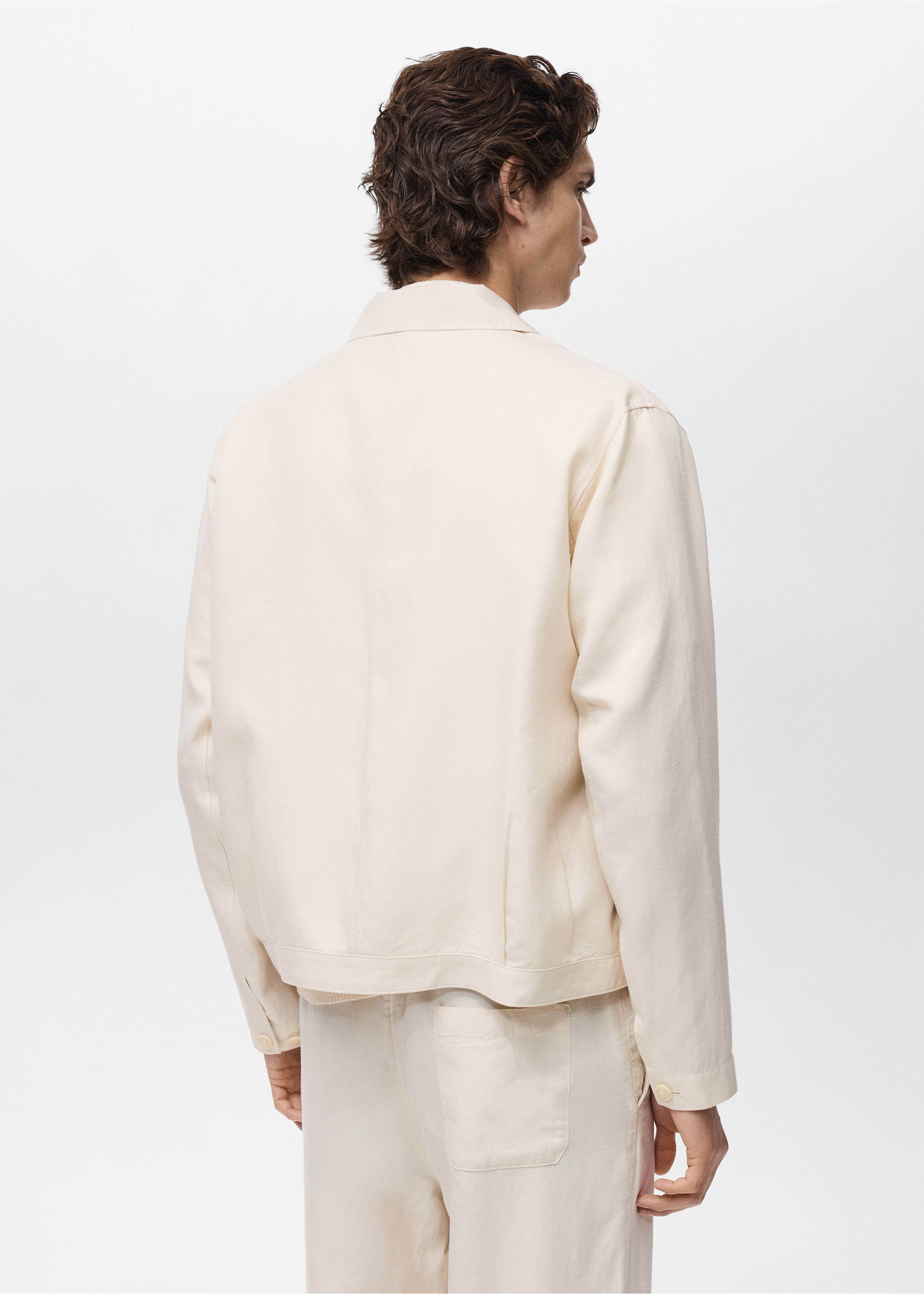 Bowlingovershirt van een linnenblend - Achterkant van het artikel, Ivoorwit. Ref: 87009208-00.