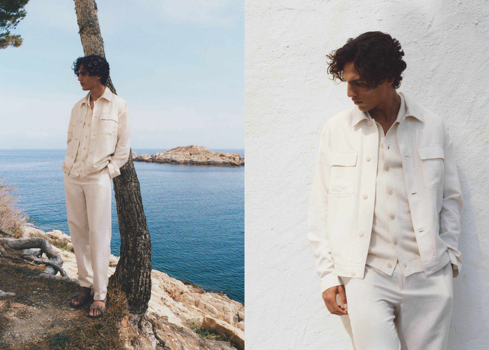 Bowling-style overshirt in a linen blend - Panoramic plane