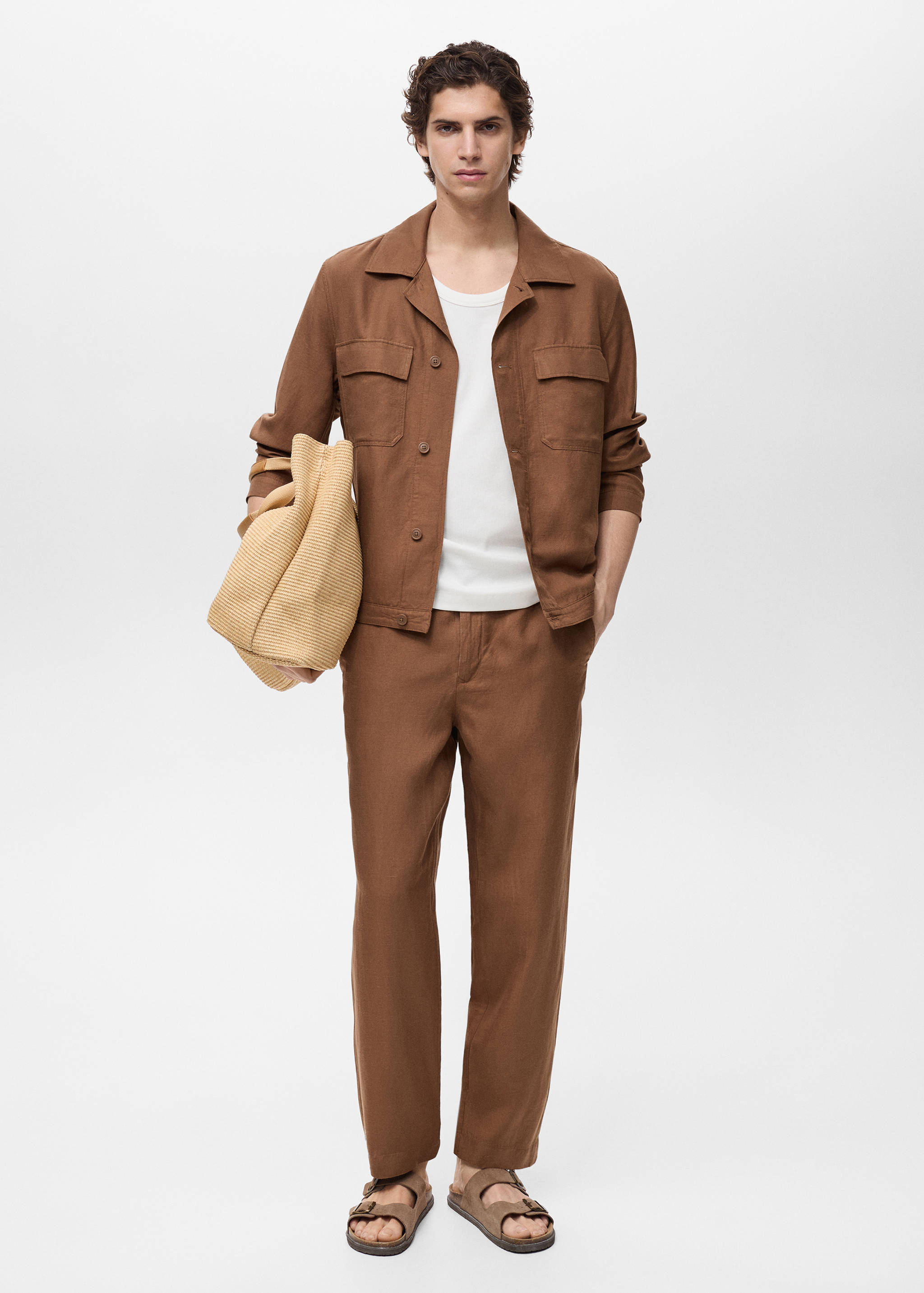 Bowling-style overshirt in a linen blend - General plane