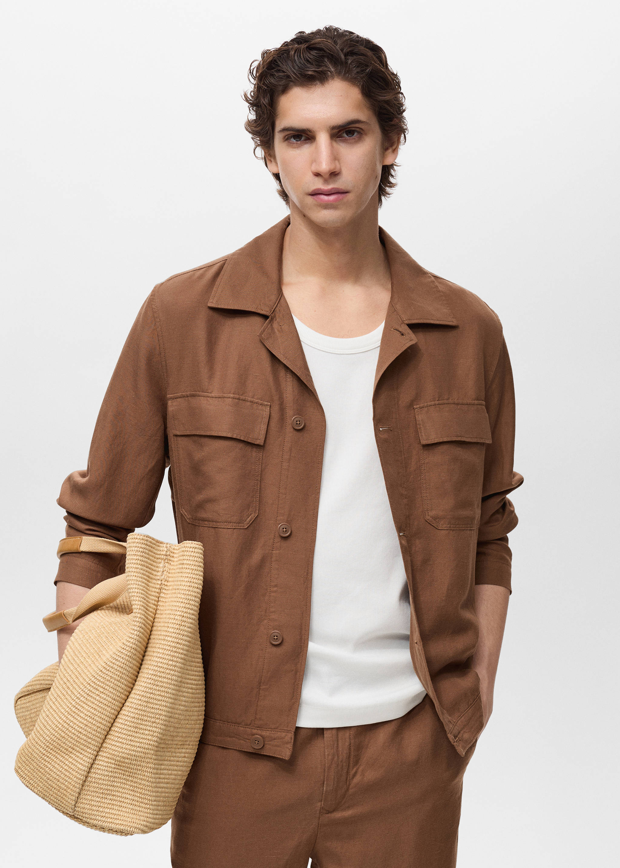 Bowling-style overshirt in a linen blend - Medium plane