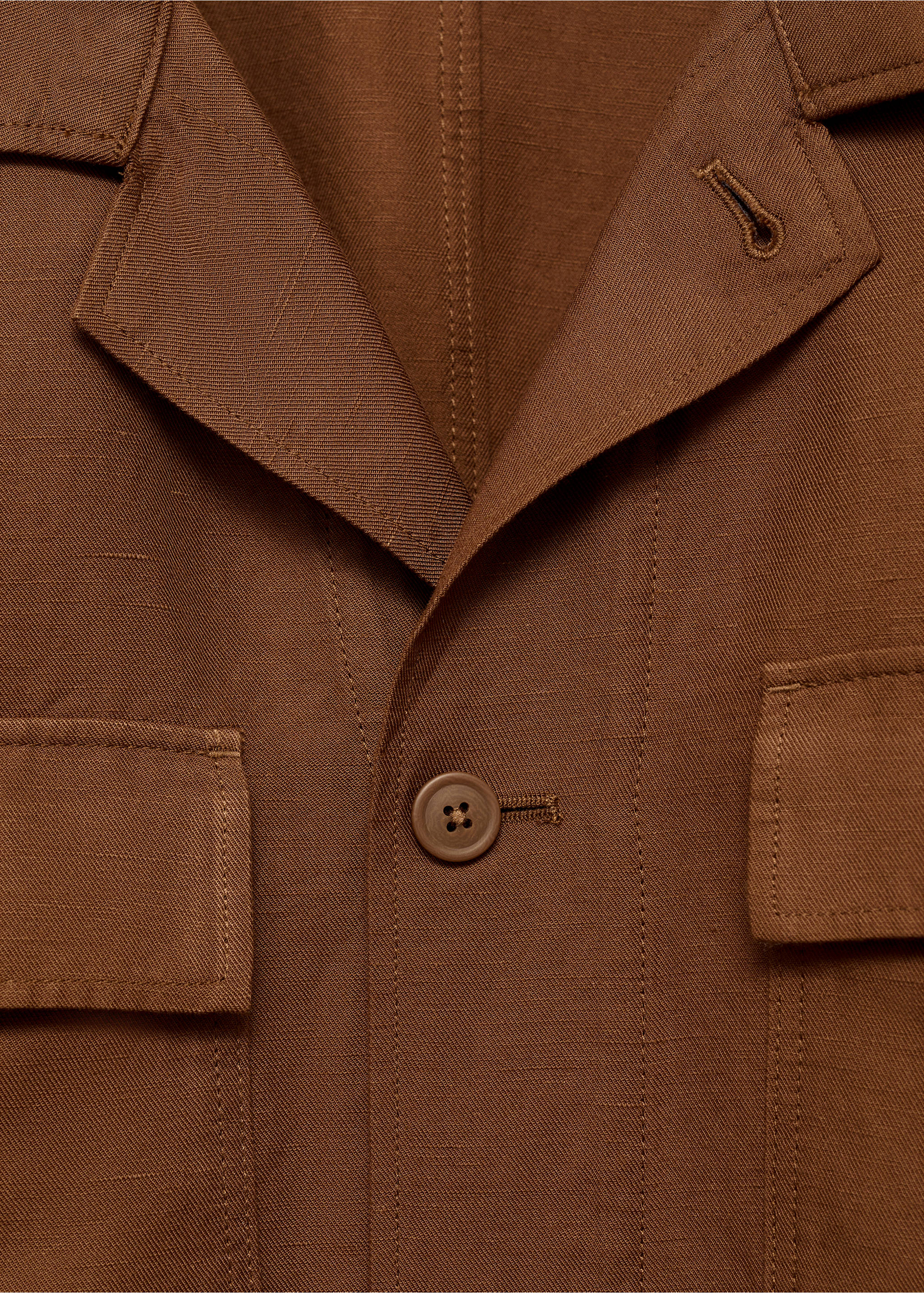 Bowlingovershirt van een linnenblend - Detail van het artikel 8, Tabaksbruin. Ref: 87009208-00.