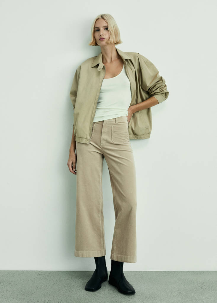 MANGO - Pantalon Catherin style jupe-culotte velours côtelé écru - 46